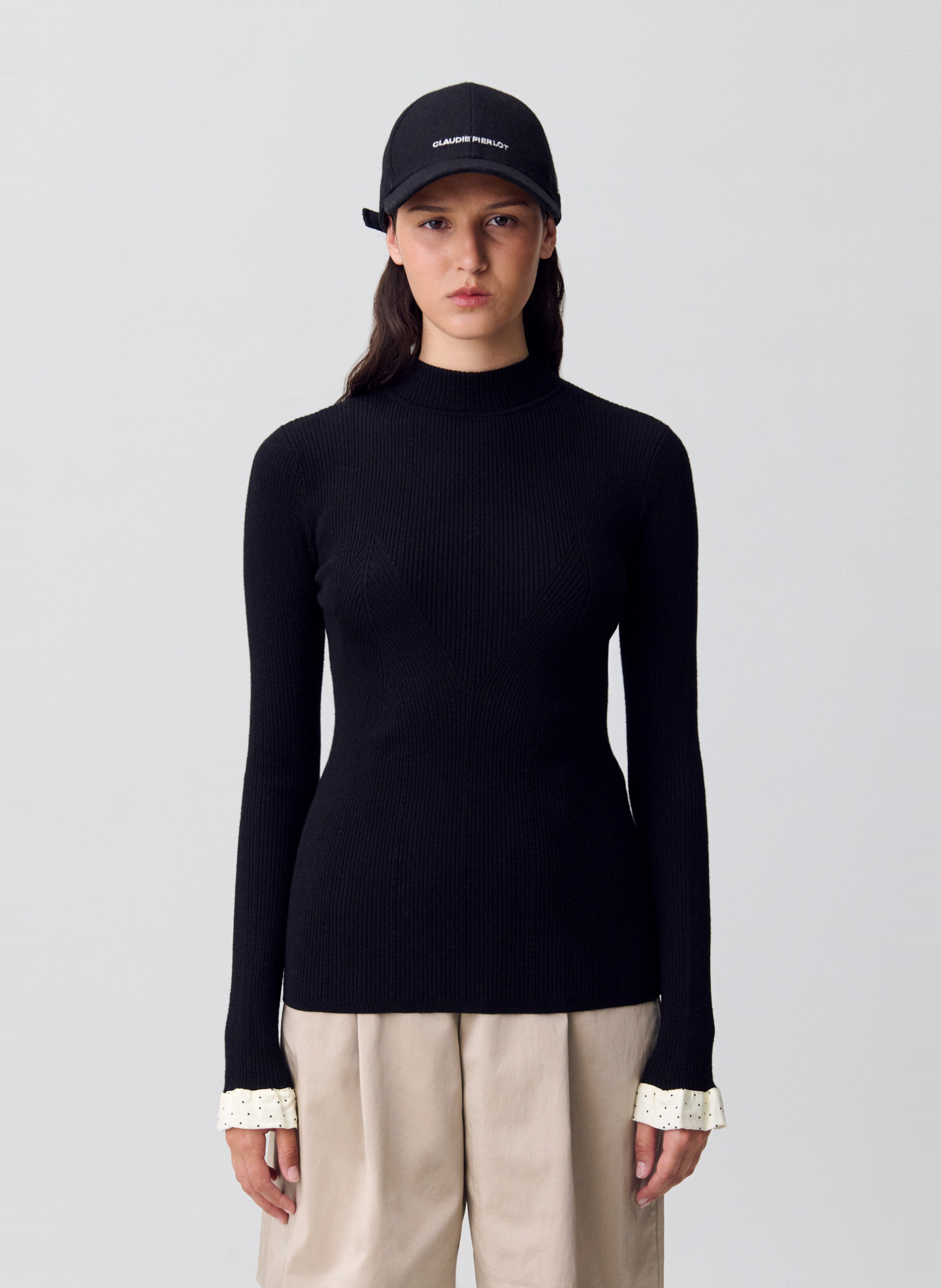 Pull col rond en laine mélangée CLAUDIE PIERLOT Noir