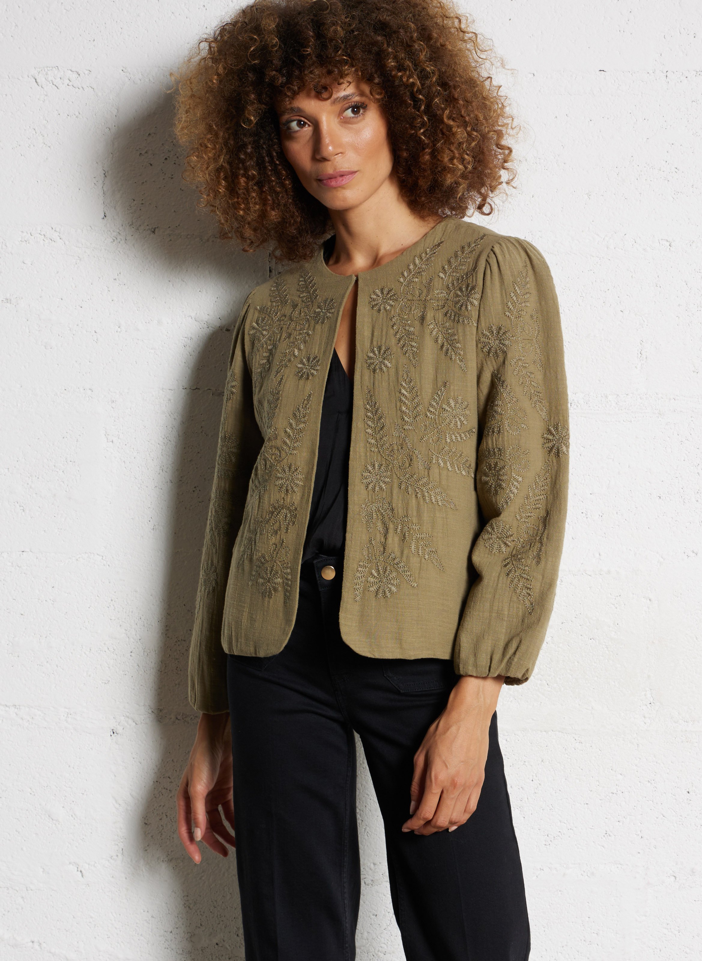 Veste droite en coton brodé MAISON 123 Kaki