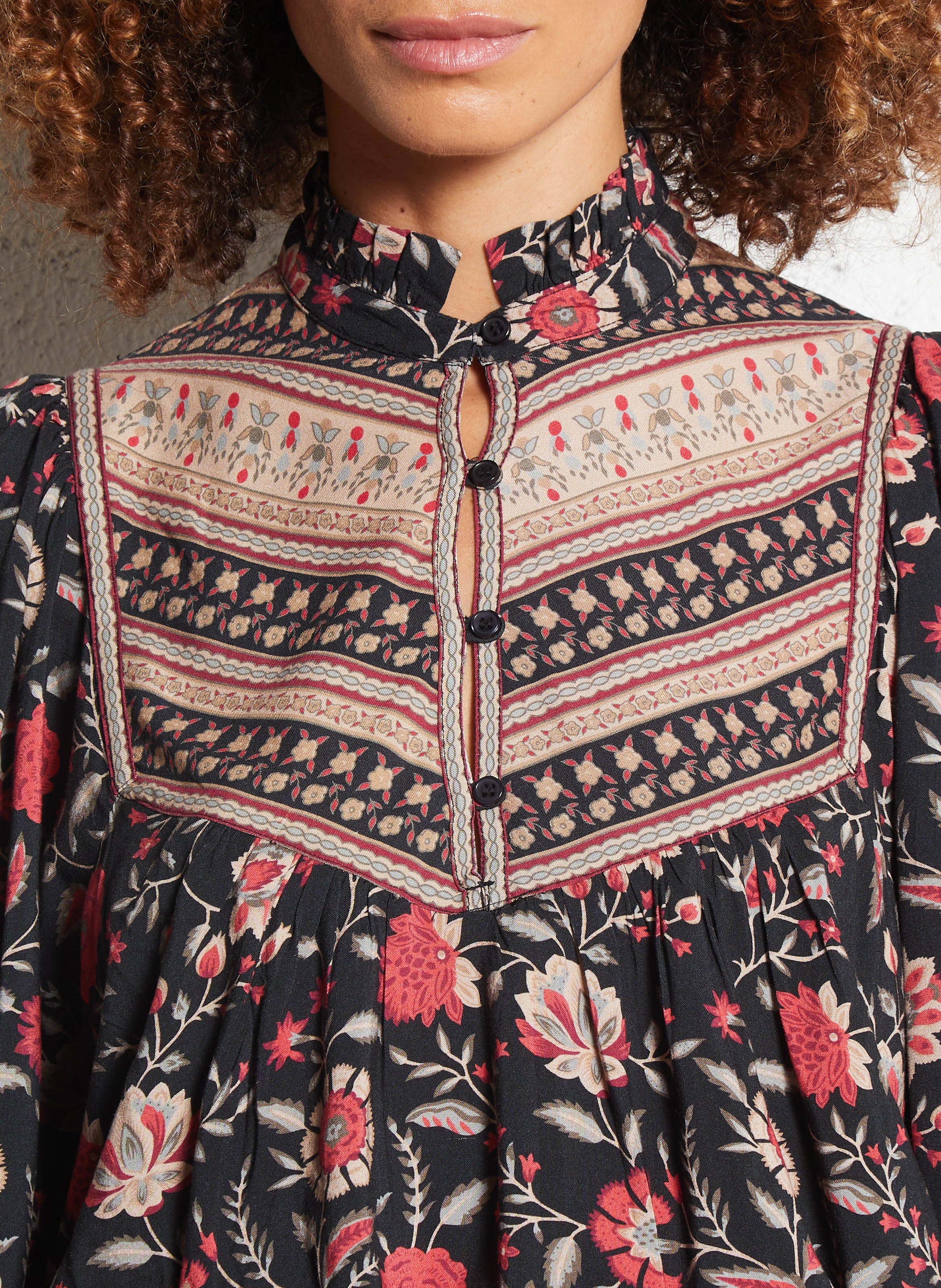 Printed Victorian collar blouse PETITE MENDIGOTE Black