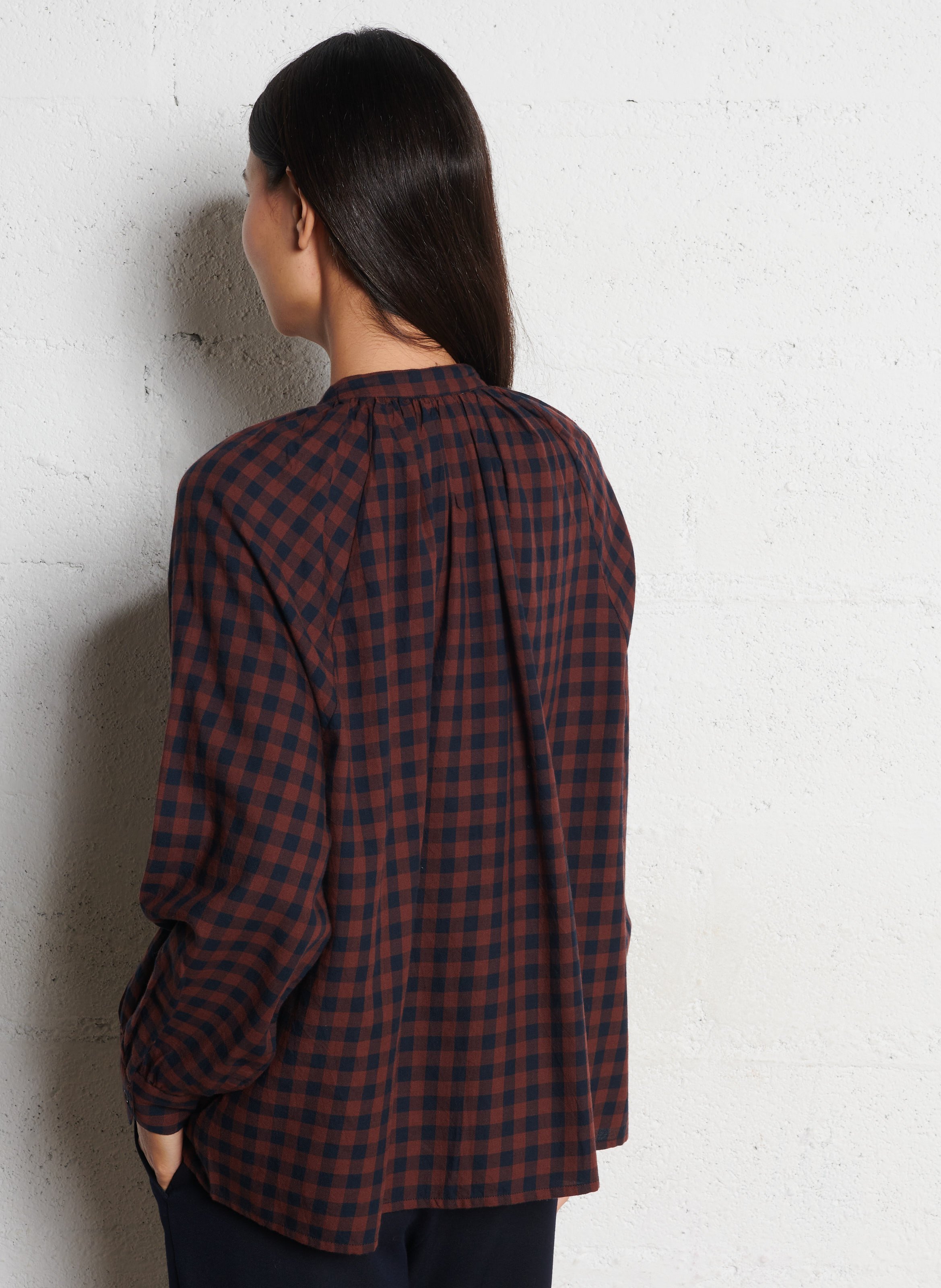 Checked shirt with mandarin collar PETITE MENDIGOTE Brown