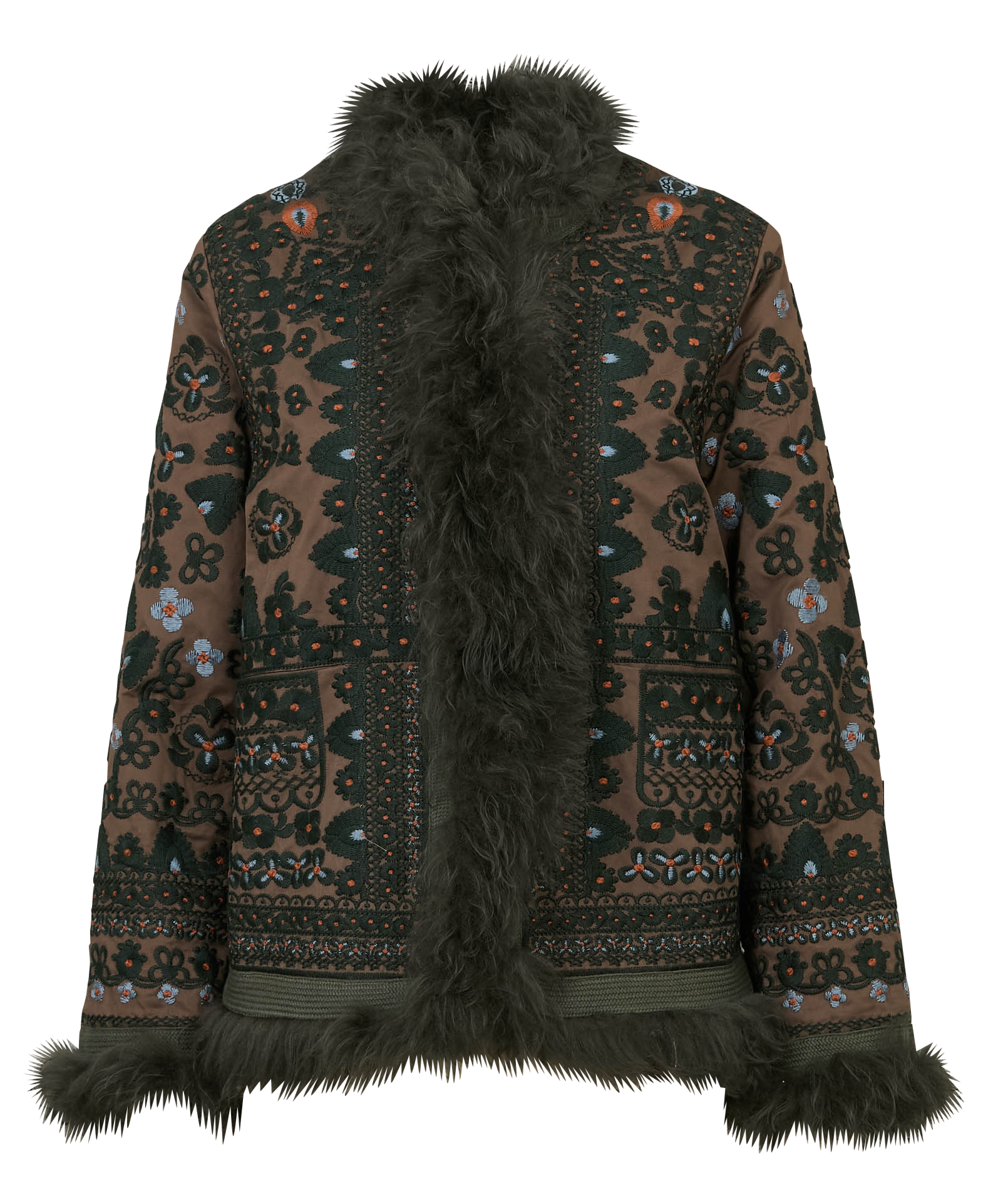 Straight jacket embroidered with faux fur ANTIK BATIK Khaki