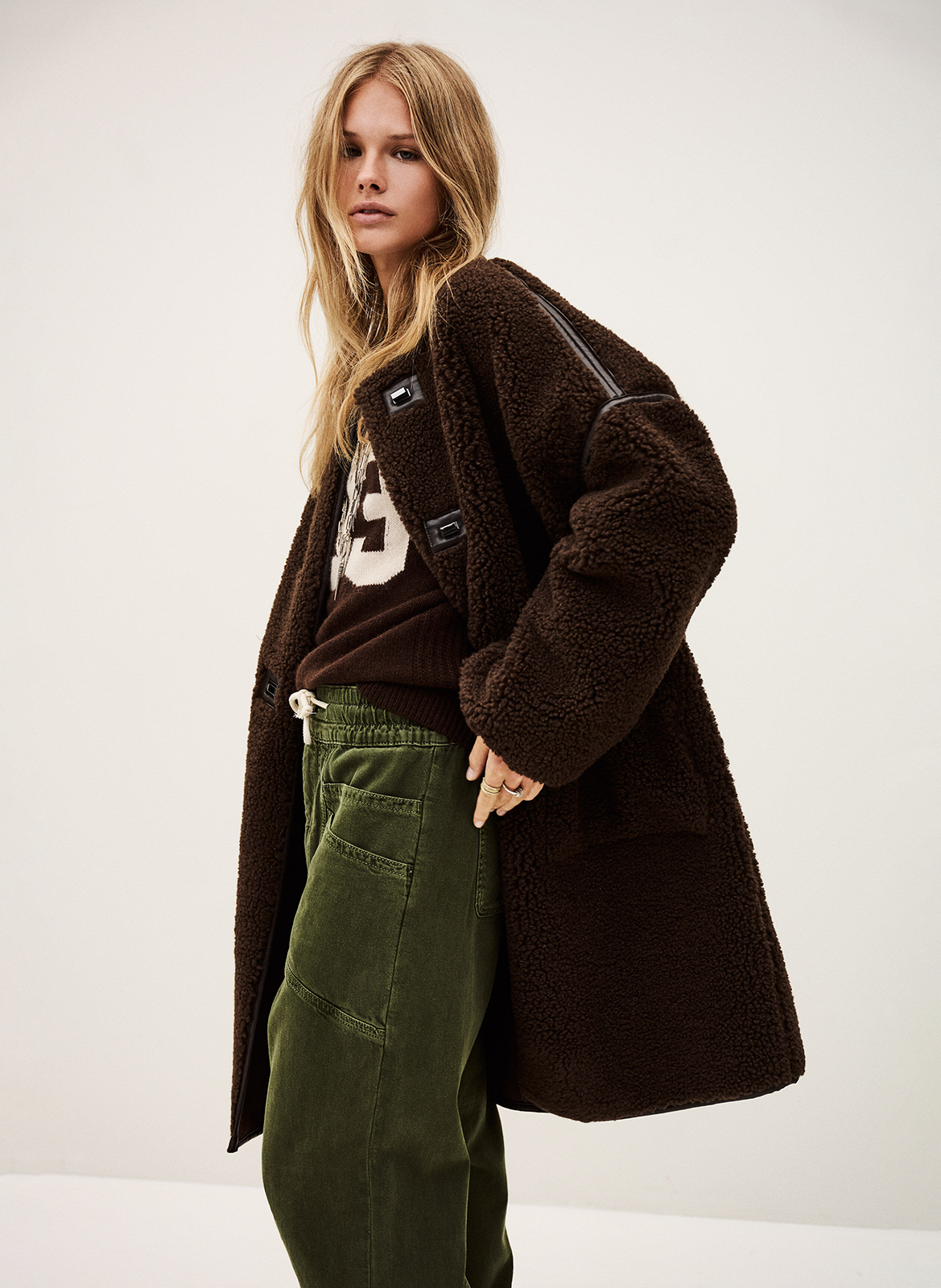 Oversized sherpa jas met ronde hals BA&SH Bruin