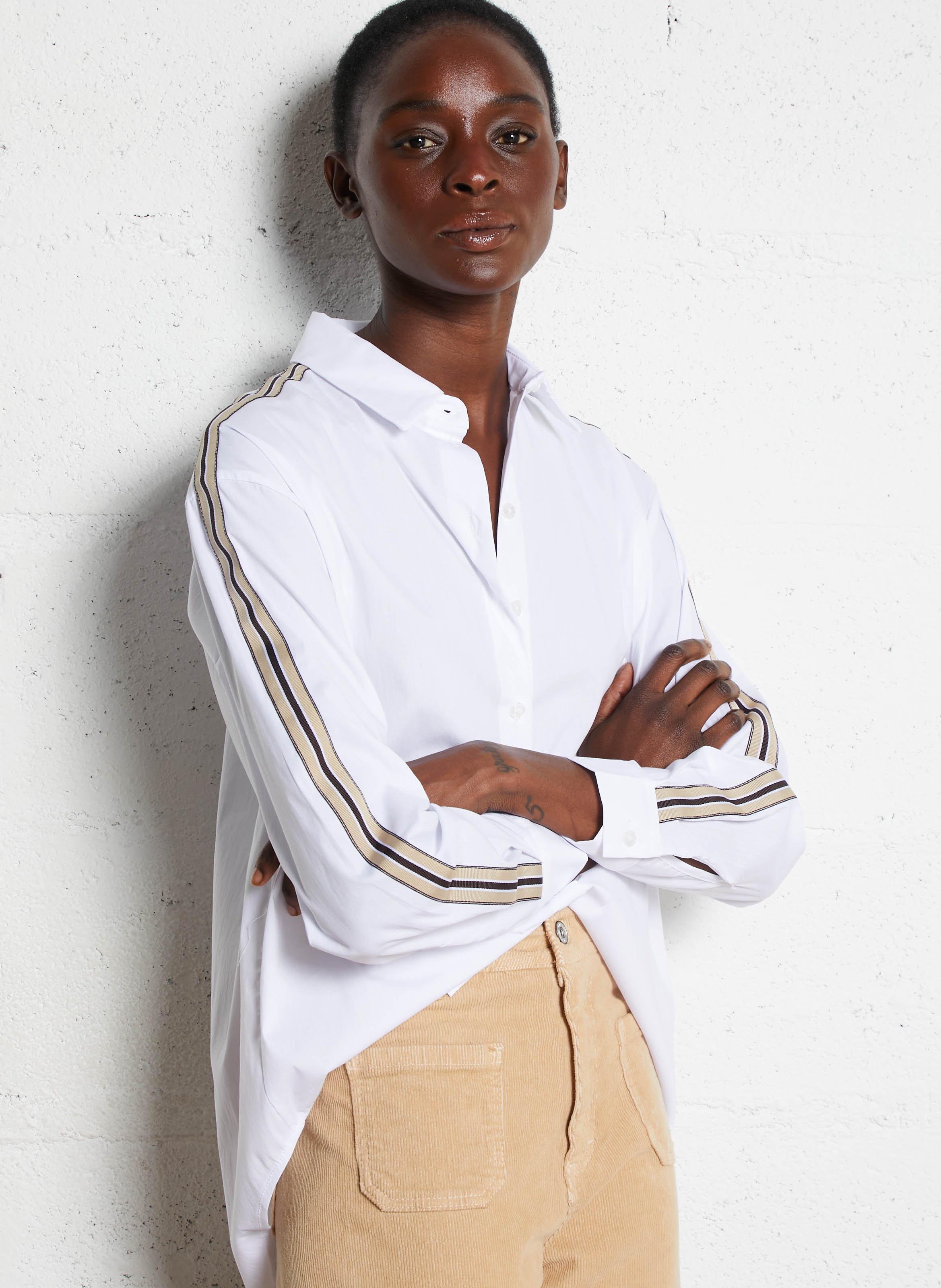 Chemise droite col classique en coton mélangé PLEASE Blanc