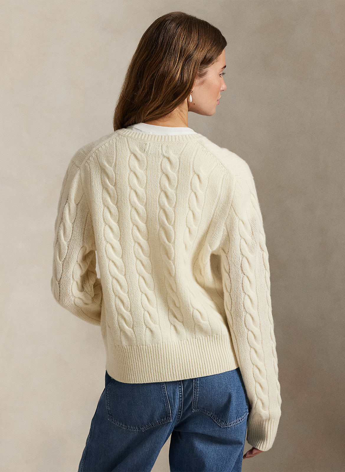 Gilet col rond en laine mélangée POLO RALPH LAUREN Blanc