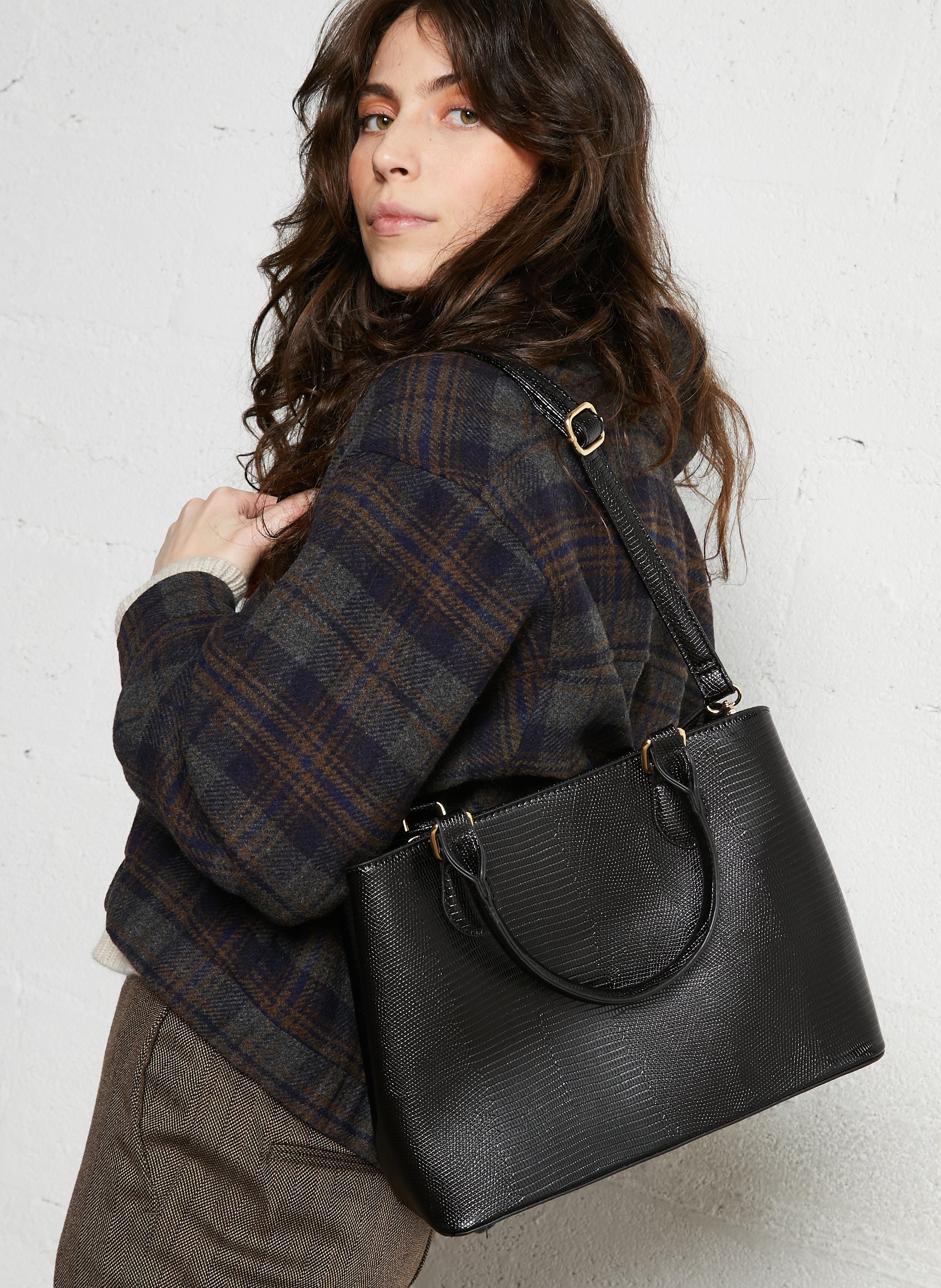 Schoudertas met krokodillenprint AU PRINTEMPS PARIS Zwart