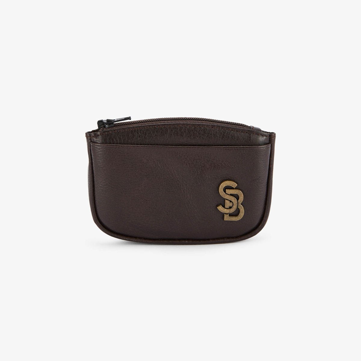 Leather wallet with zipper and metal logo SERGE BLANCO Brown