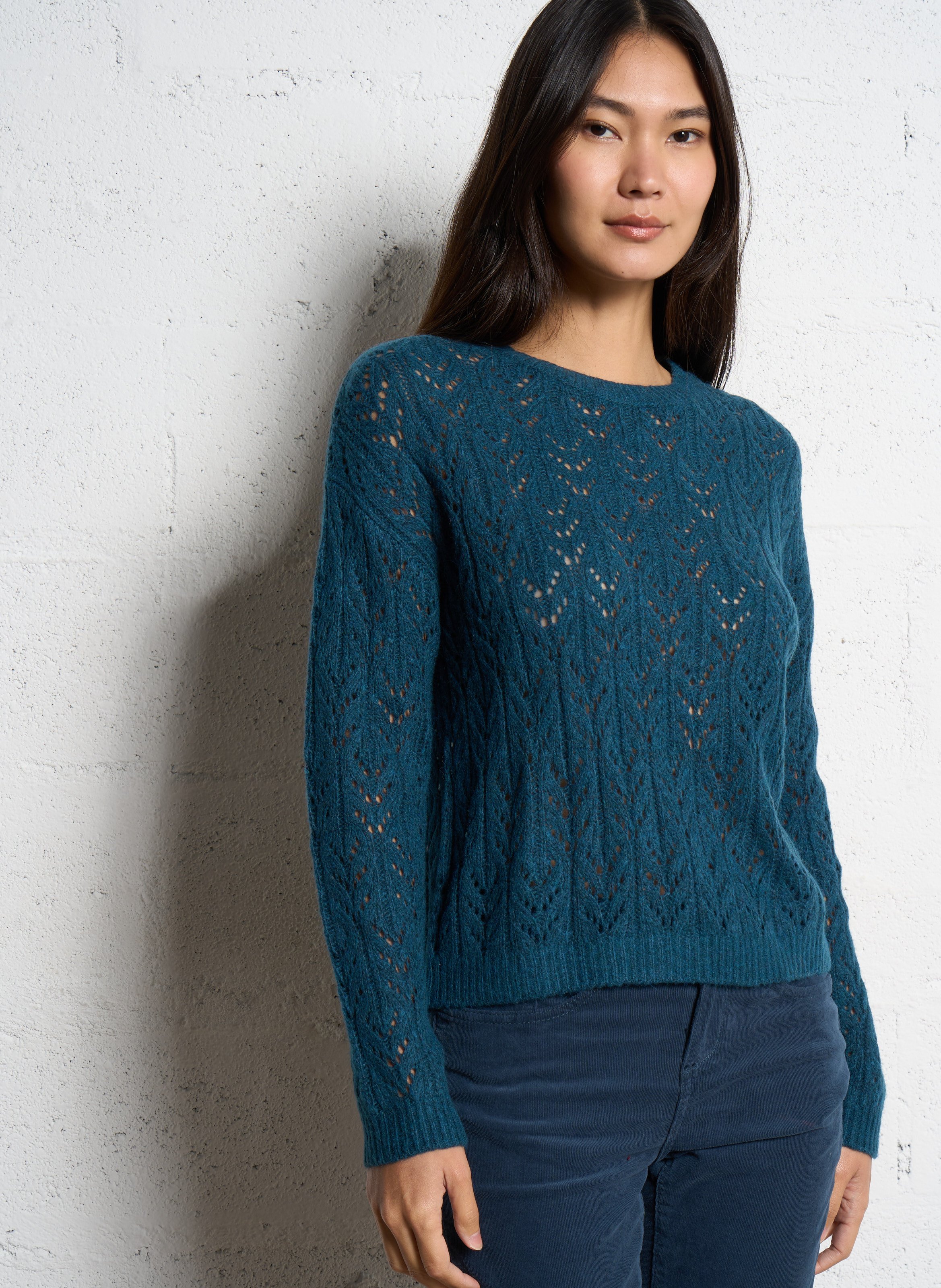 Pull droit col rond en maille SUD EXPRESS Bleu