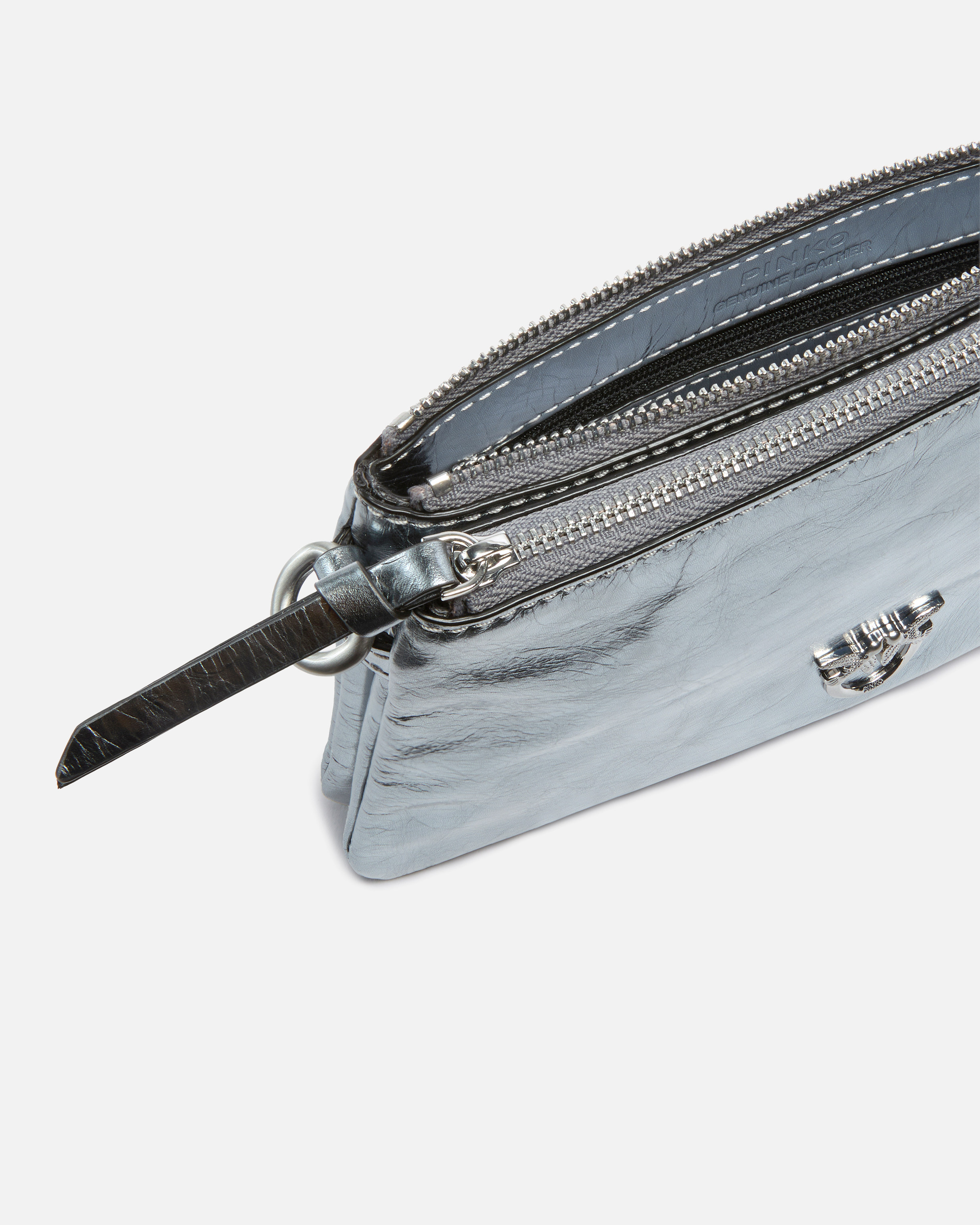 Small double lamé leather shoulder bag PINKO Silver