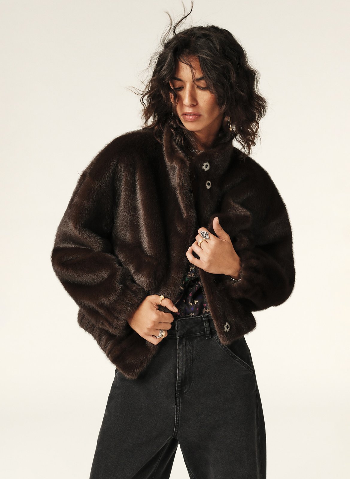 Veste ample col montant en fourrure synthétique BA&SH Marron