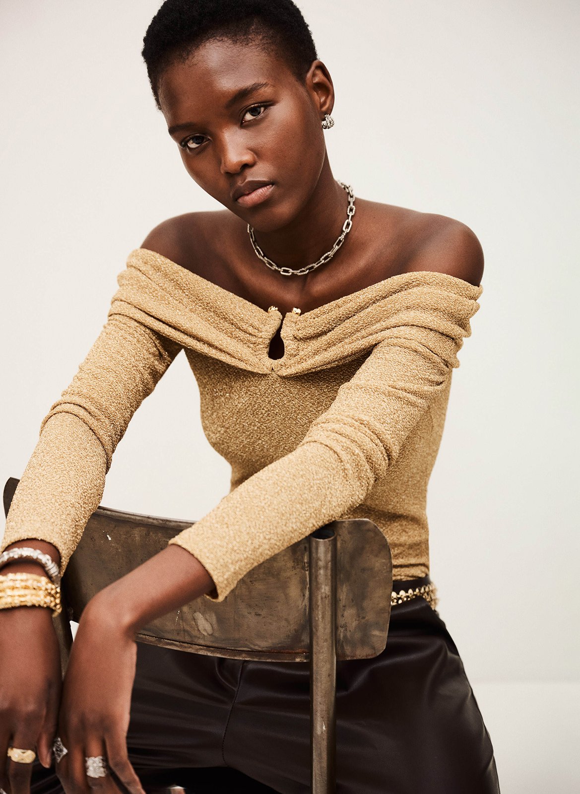 Aansluitende top met bardot halslijn en print BA&SH Goudkleurig