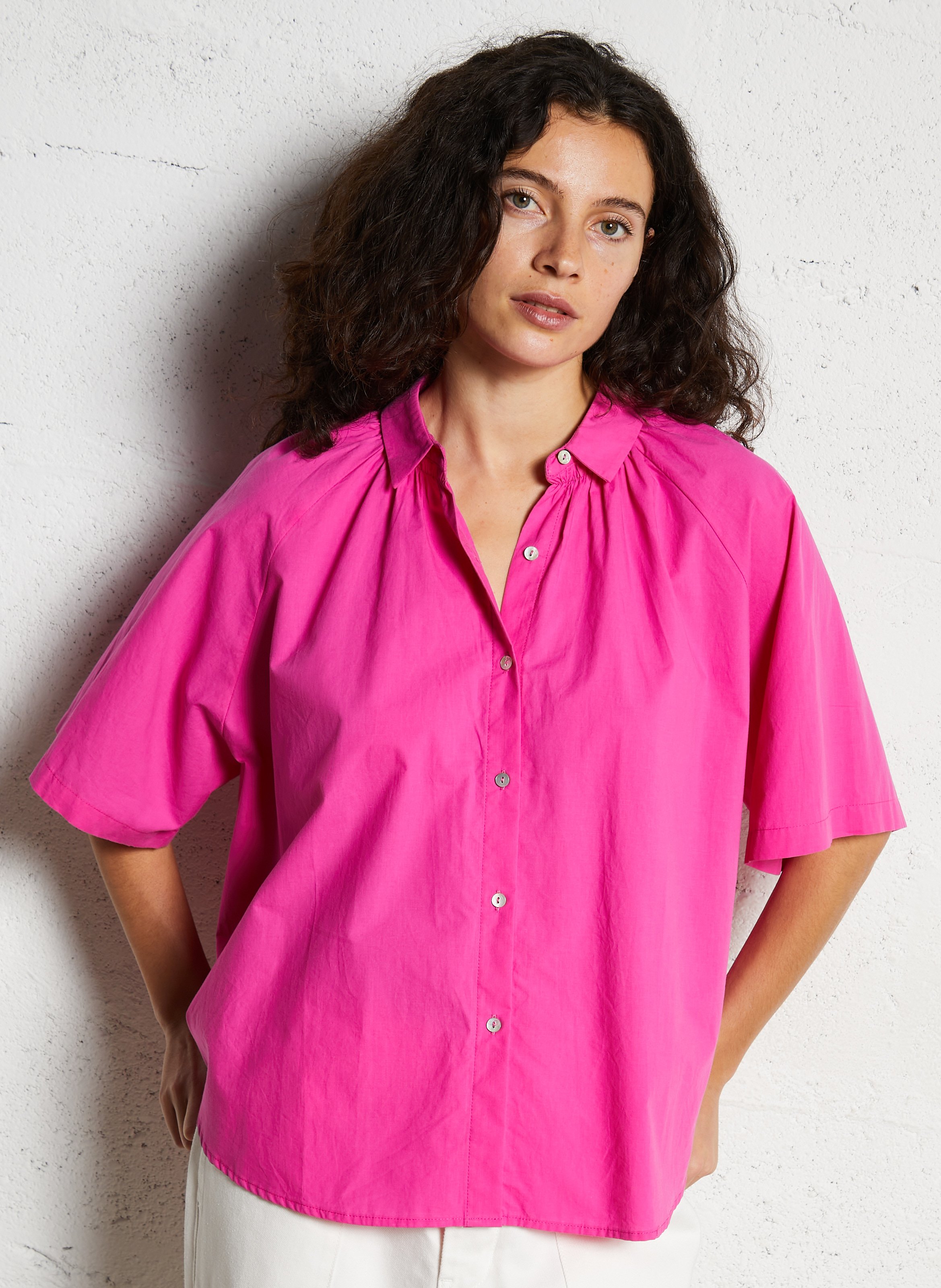 Weit geschnittene Baumwollbluse mit klassischem Kragen JC SOPHIE