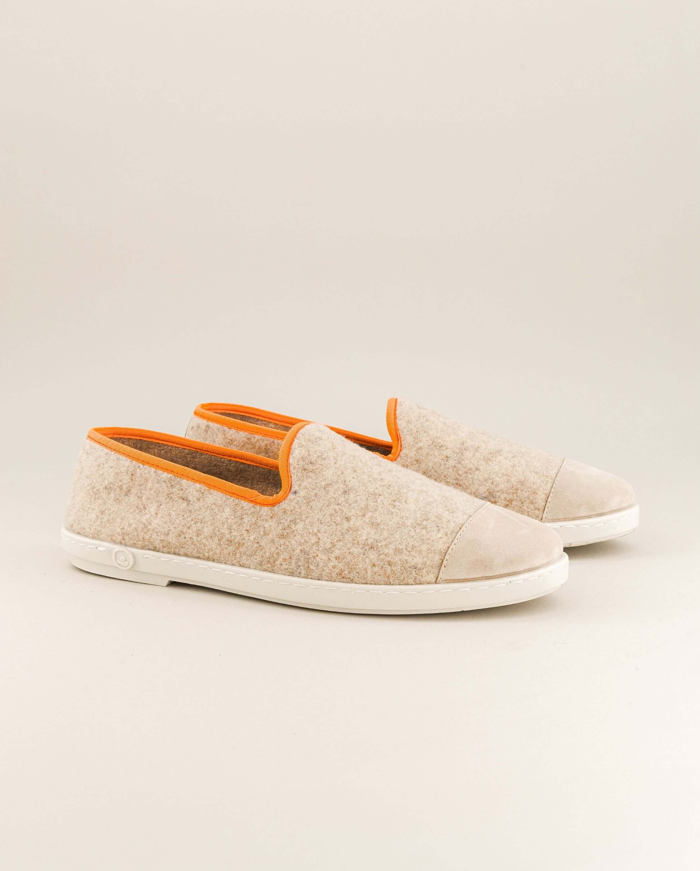 Men's wool slipper, beige with neon orange ANGARDE Beige