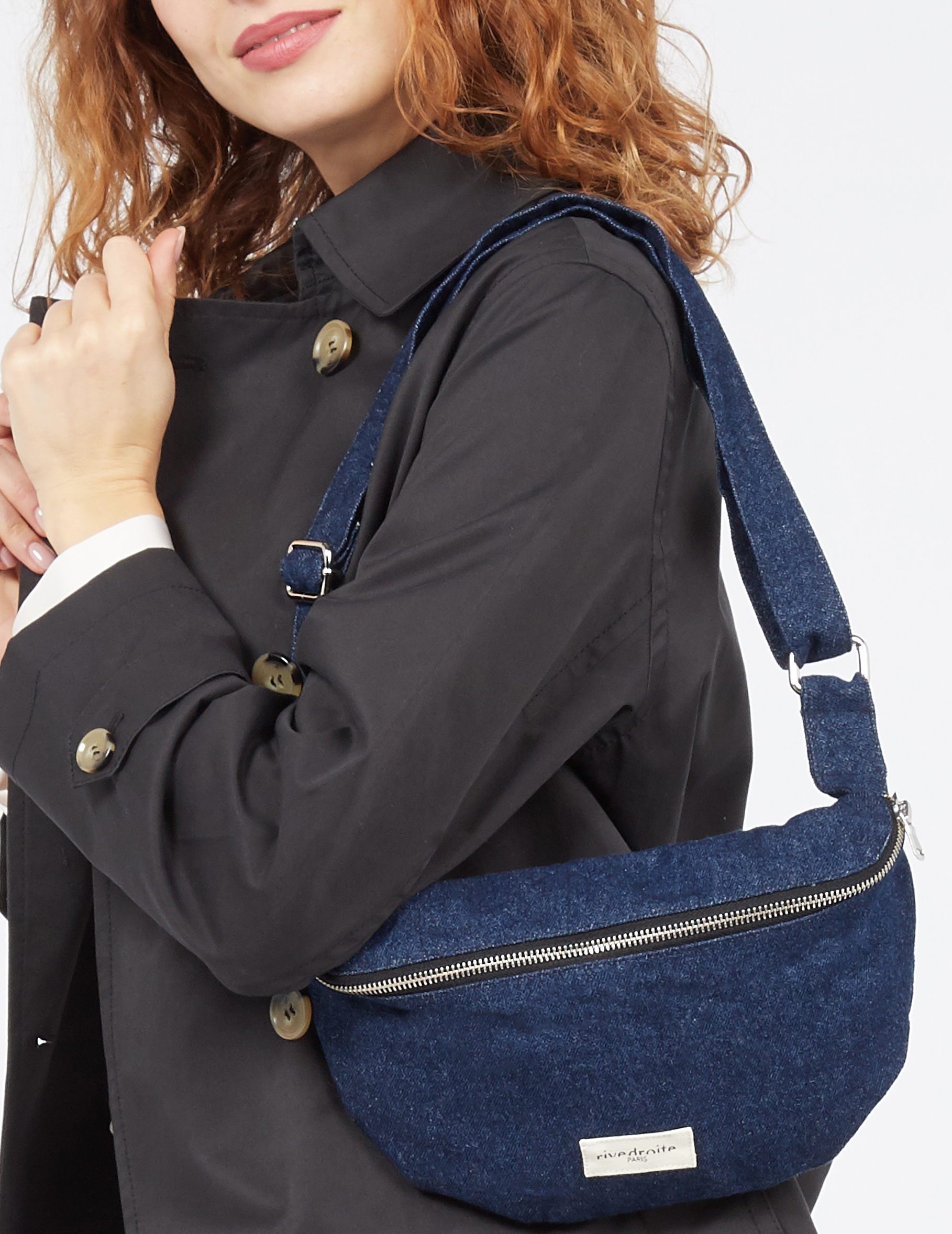Zipped recycled cotton waist bag RIVEDROITE PARIS Raw denim