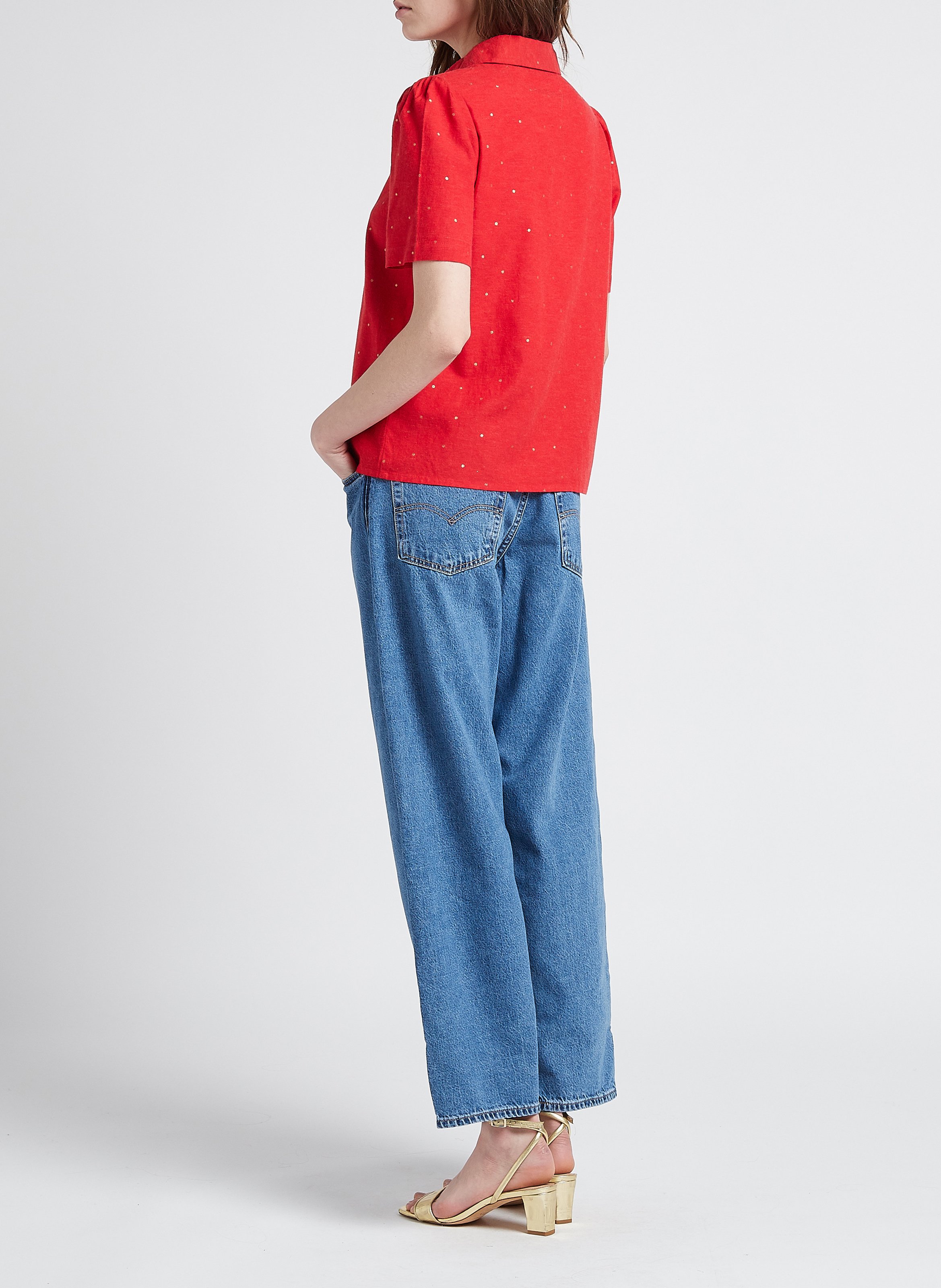 Chemise col classique imprimé  PIECES Rouge