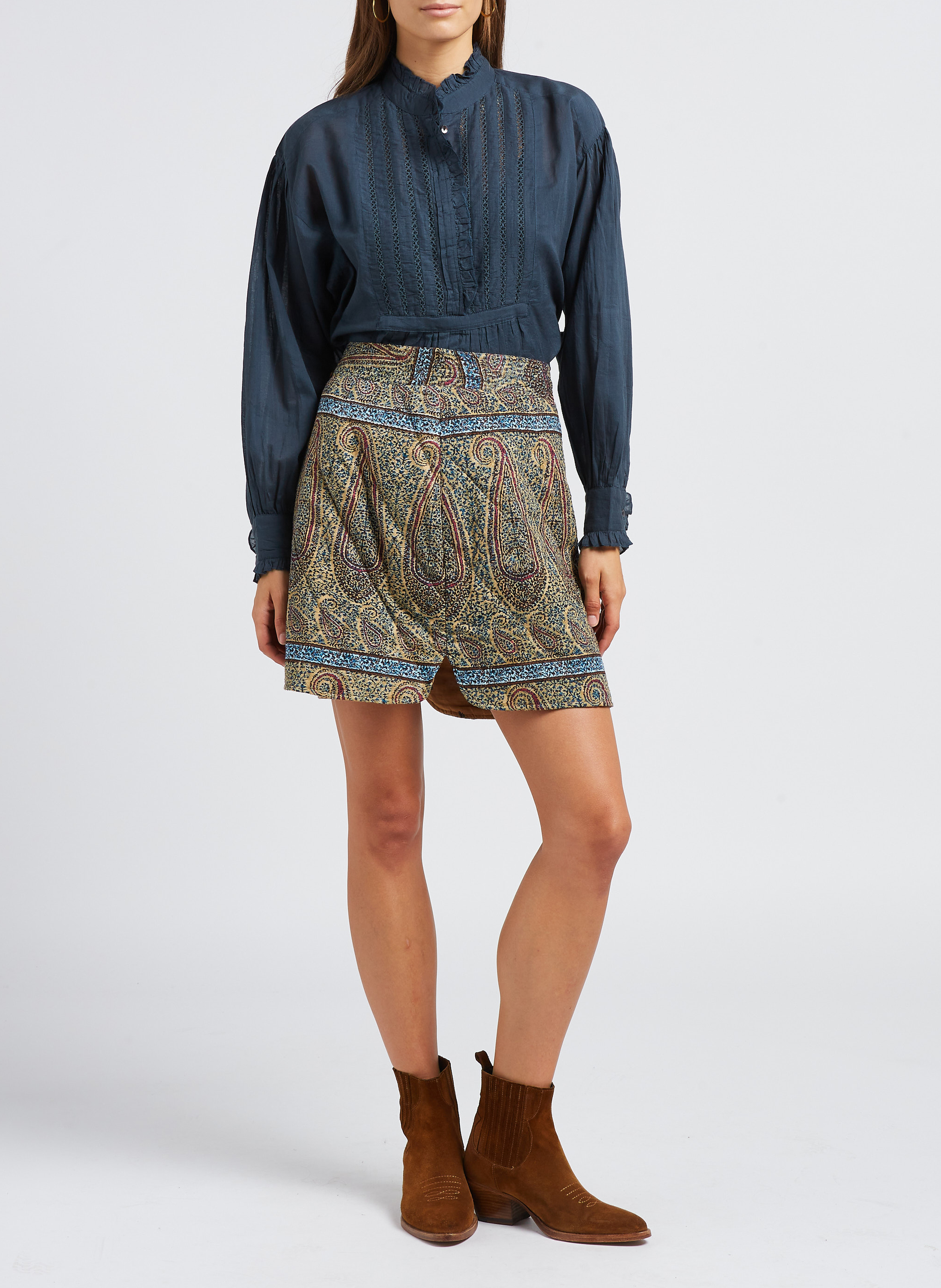 Korte, rechte, katoenen rok met print ANTIK BATIK Beige