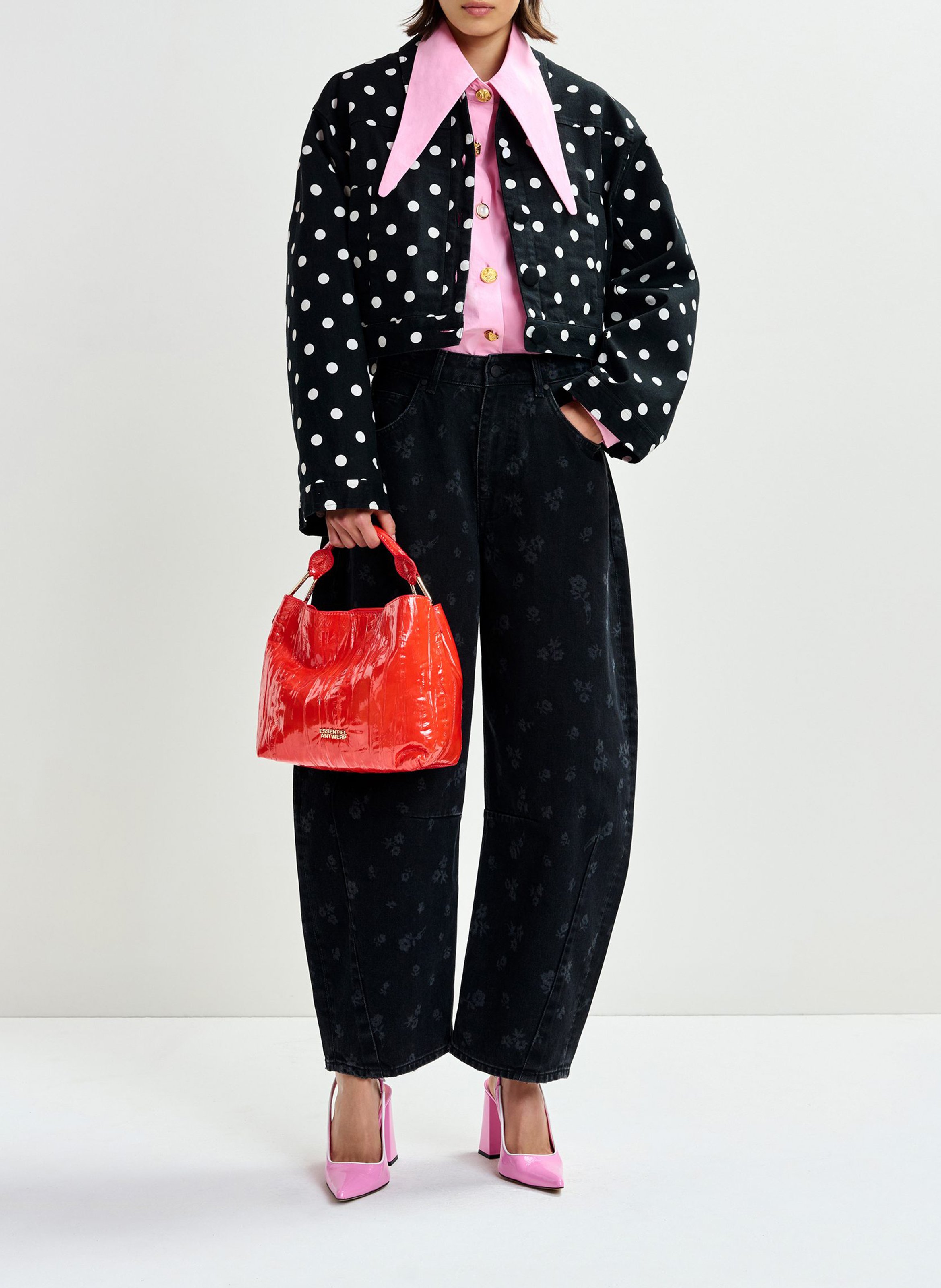 Straight jacket with classic collar in printed cotton ESSENTIEL ANTWERP White