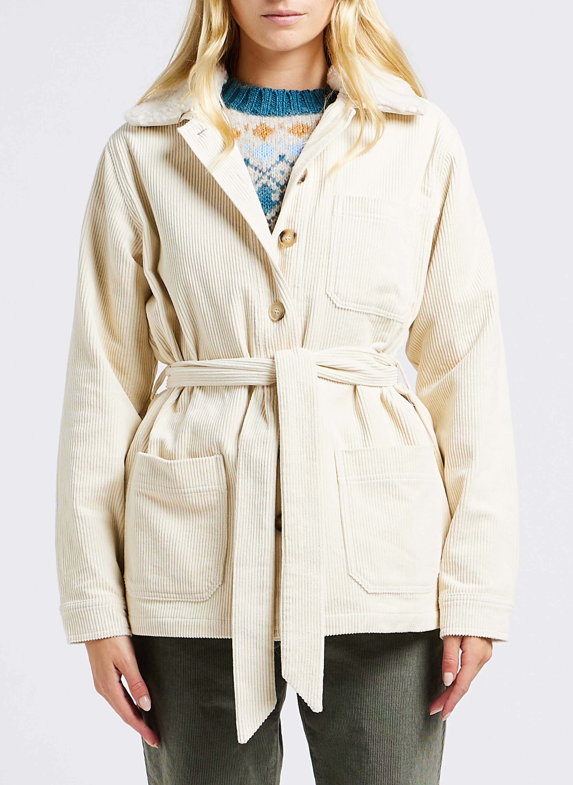 Veste col classique en coton de velours côtelé  GRACE ET MILA Blanc