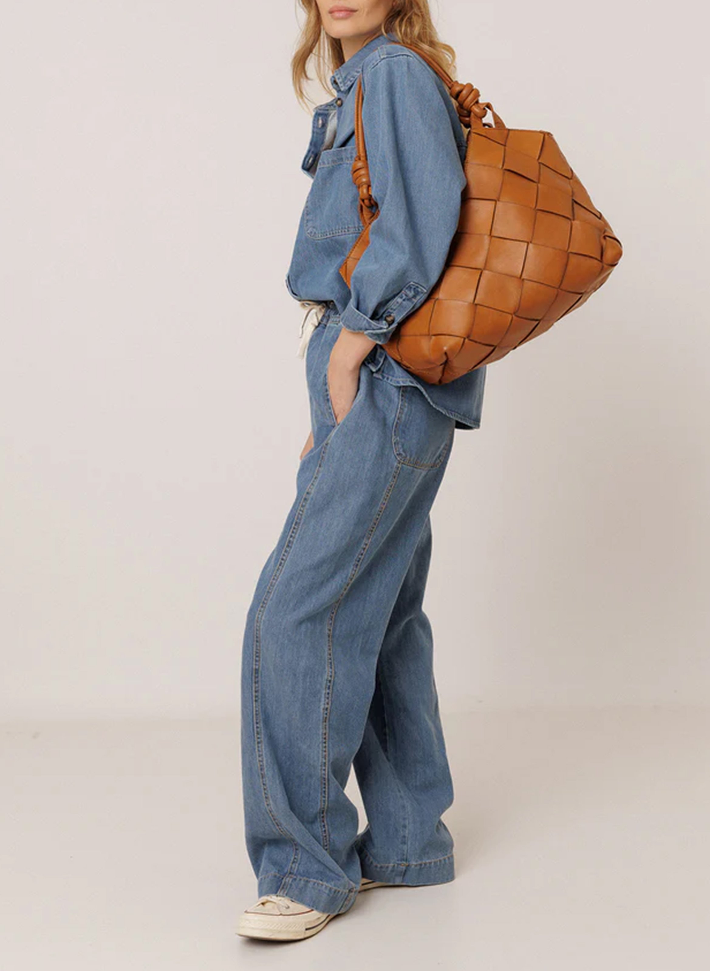 Elasticated Wide Leg Denim Pants INDI & COLD Blue