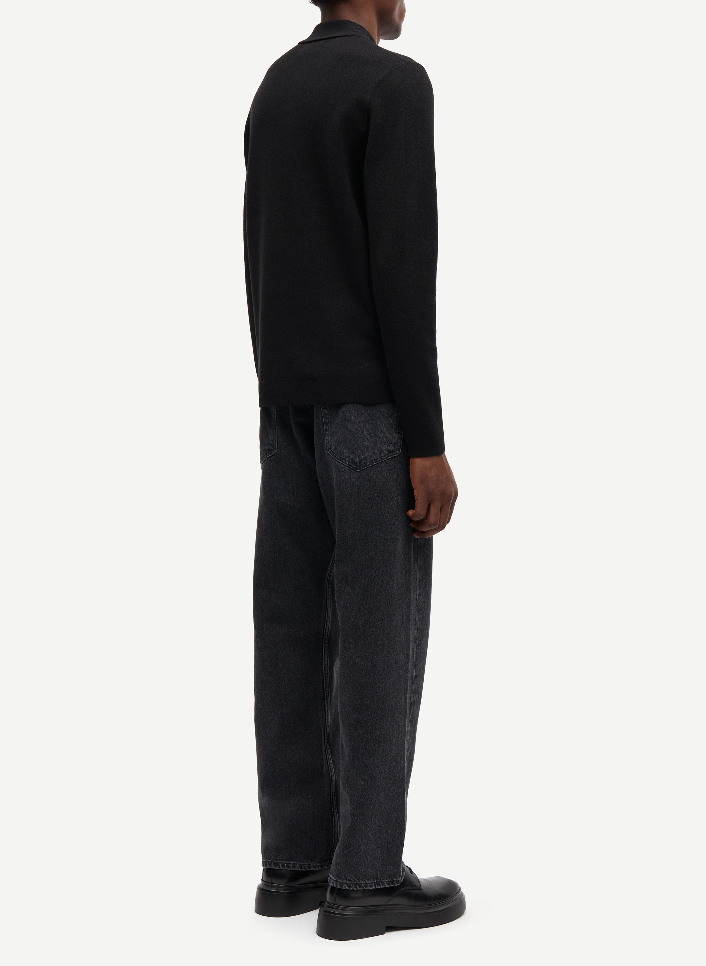 Regular-fit, gebreid vest met klassieke kraag | materiaalblend Zwart