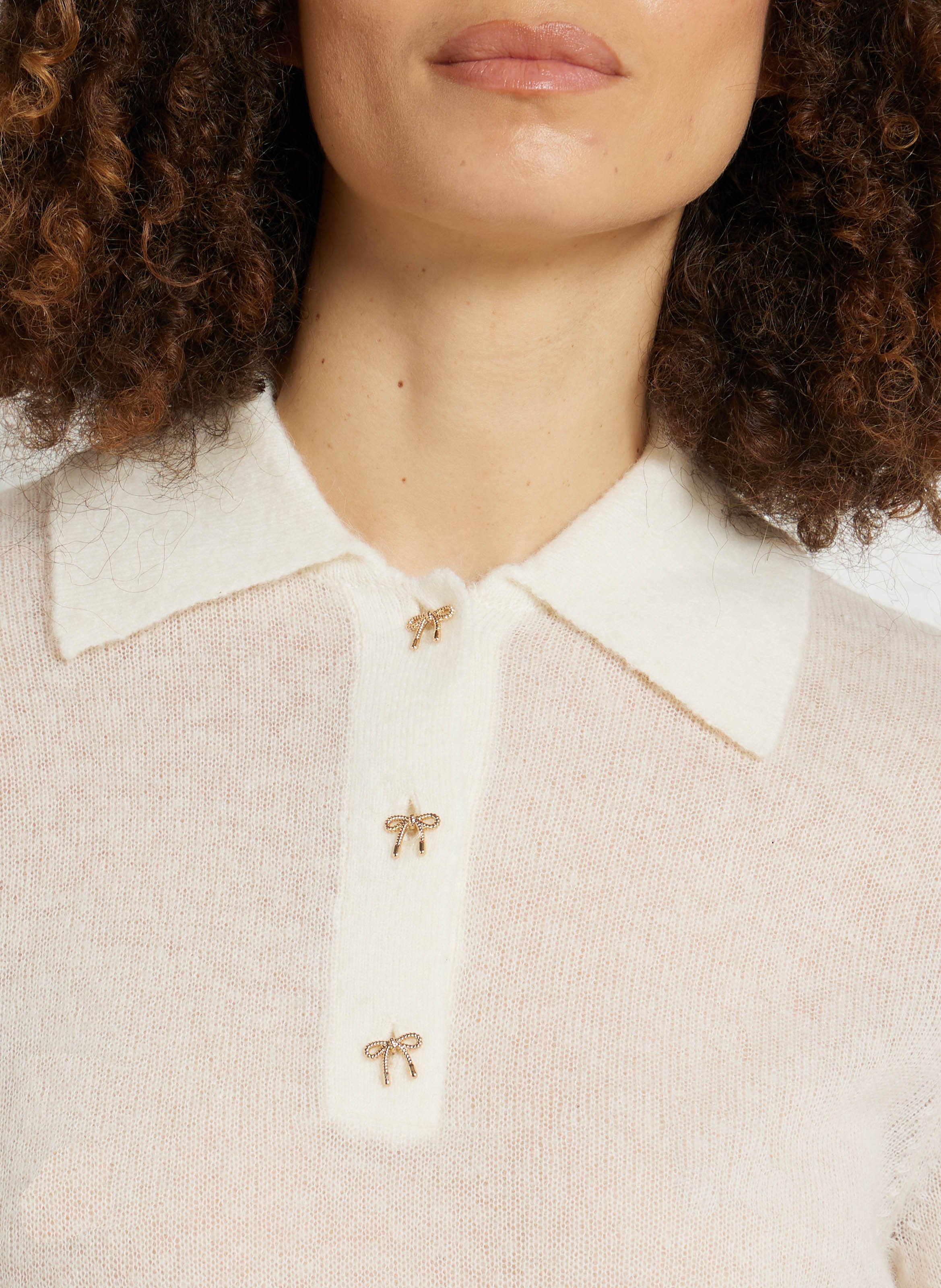 Pull droit col polo en laine mélangée DES PETITS HAUTS Beige