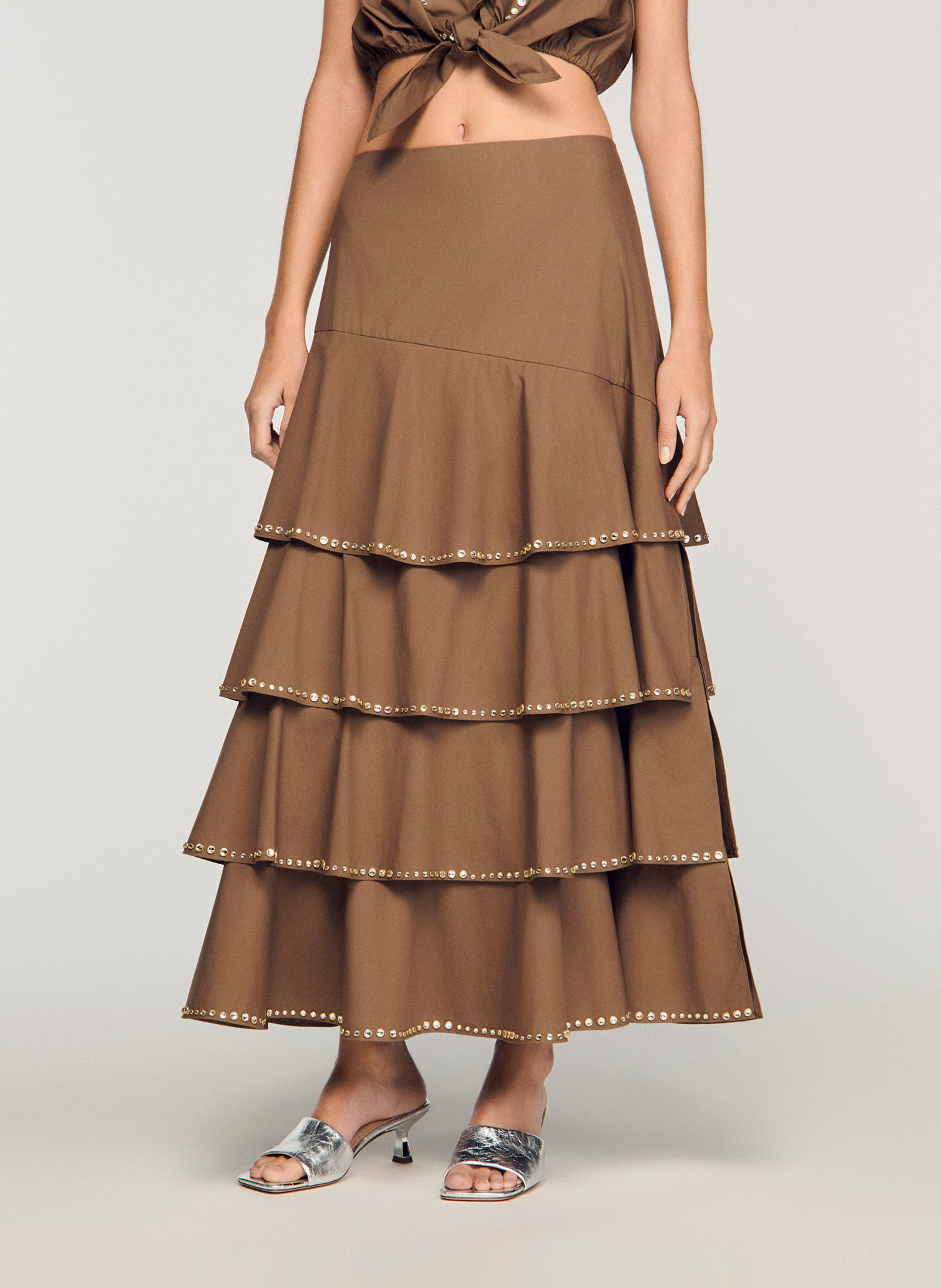 Halflange rok met volants SANDRO Bruin