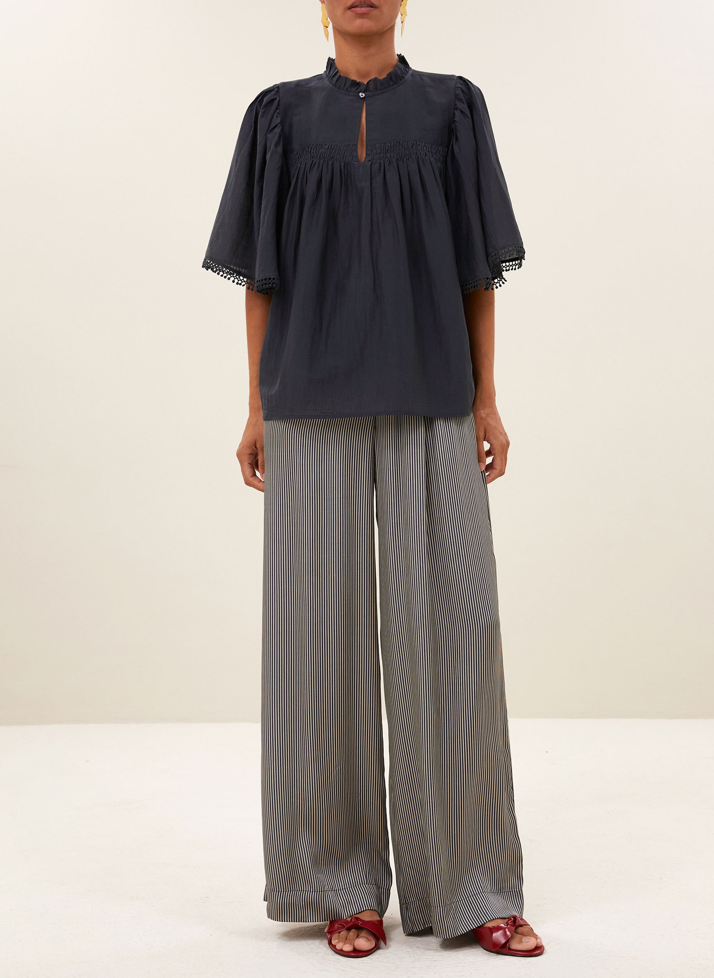 Round-neck cotton-blend blouse BY BAR Grey