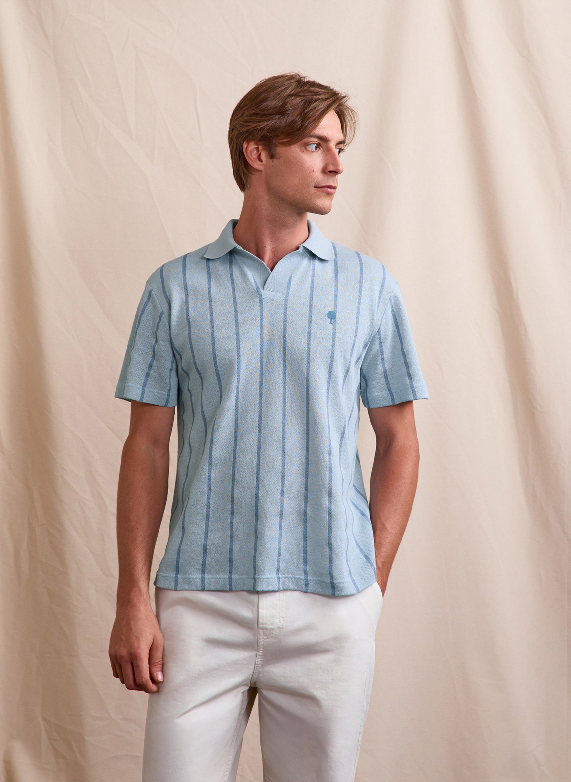 Striped straight fit cotton blend polo FAGUO Blue