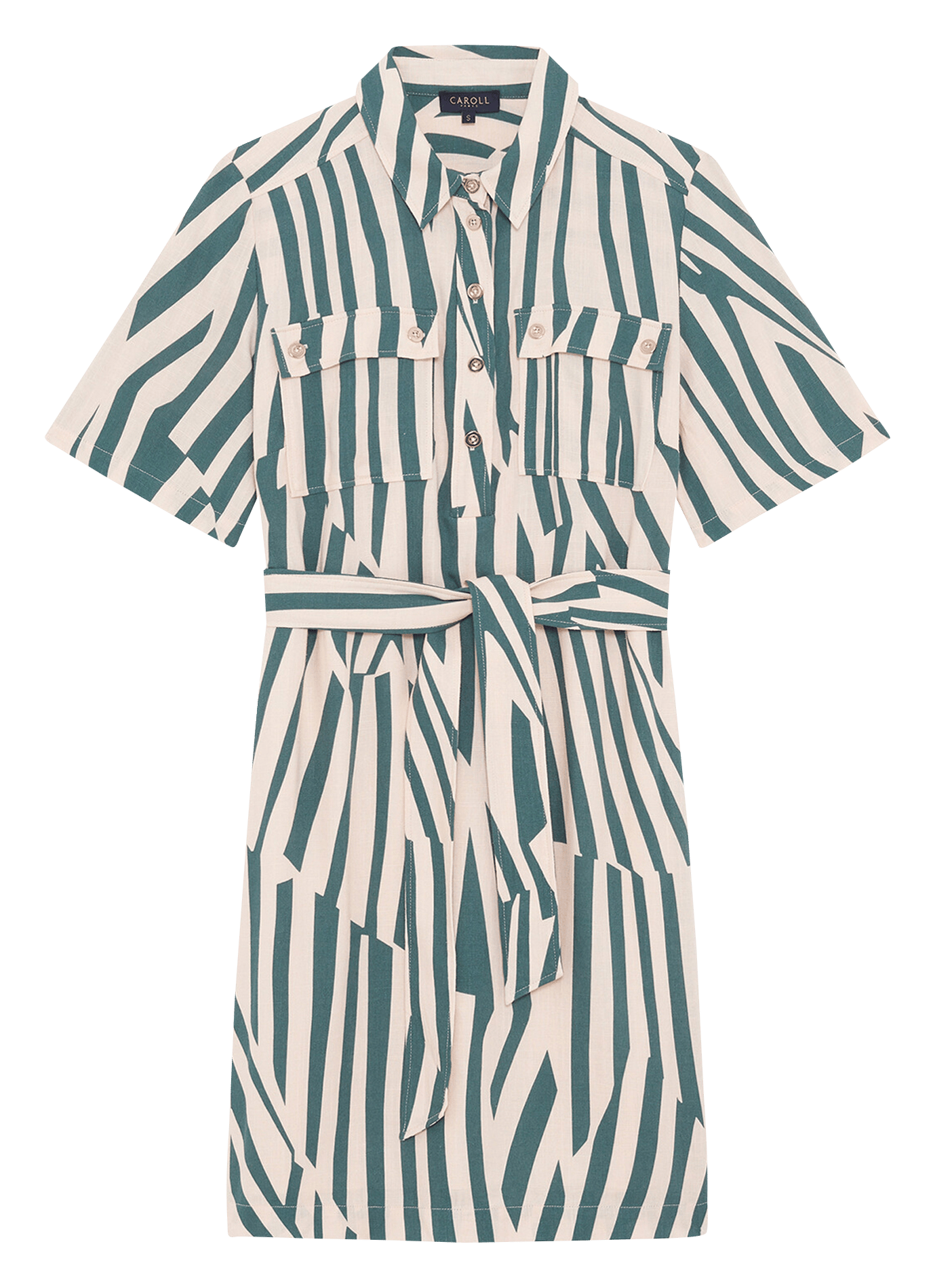 Robe courte col classique rayée CAROLL Vert