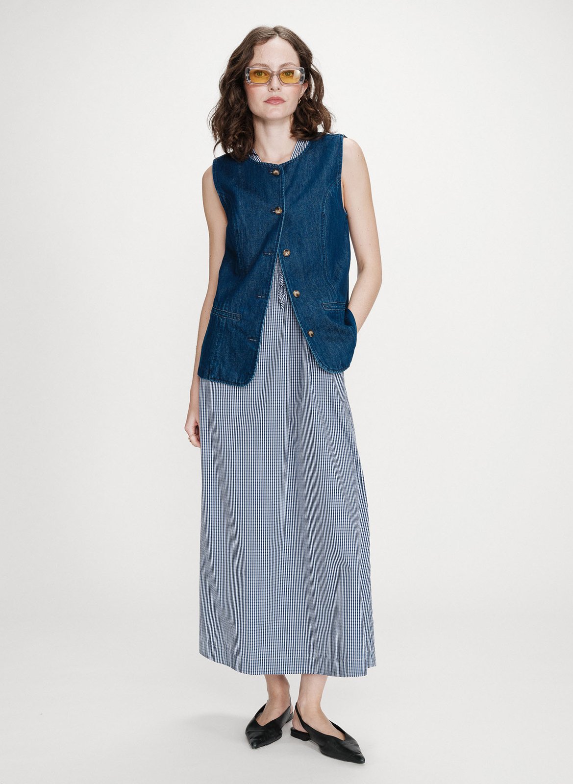 Straight round-neck cotton cardigan GRACE ET MILA Blue