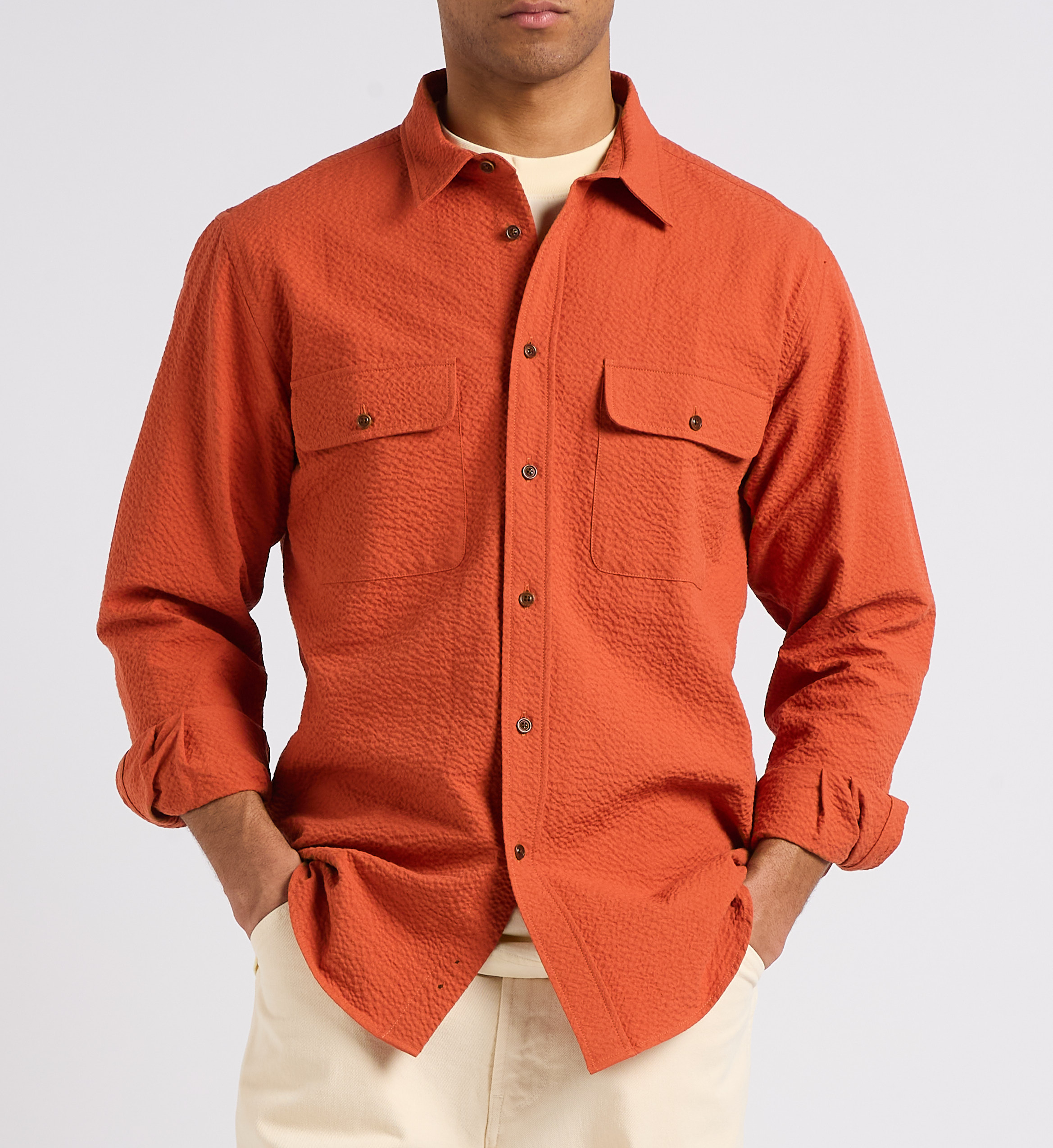 Chemise col classique texturée en coton HOMECORE Orange