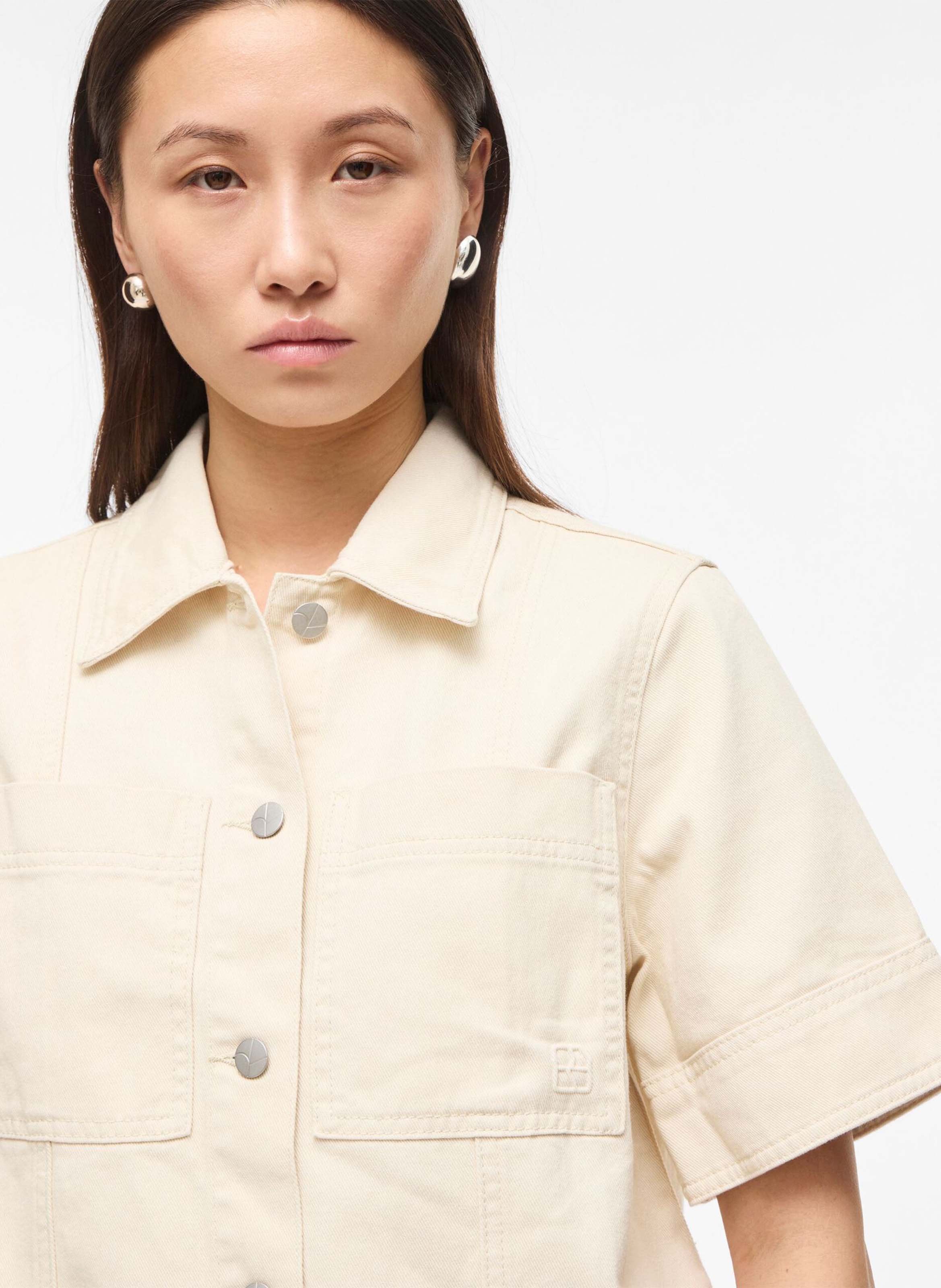 Veste droite col classique en coton ROUGE EDIT Beige