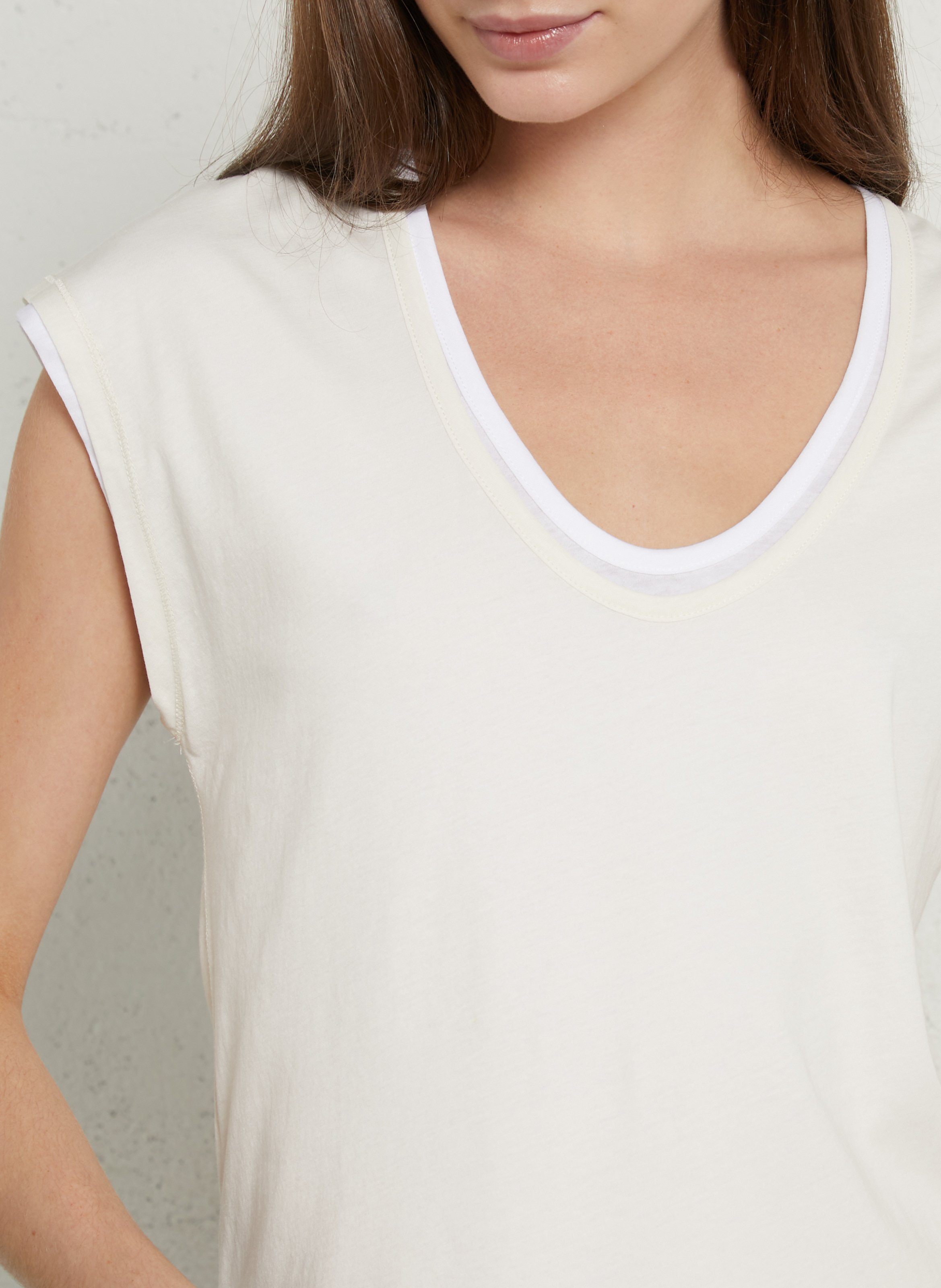 Gerade geschnittenes Rundhals-T-Shirt aus Baumwolle MAJESTIC FILATURES Beige