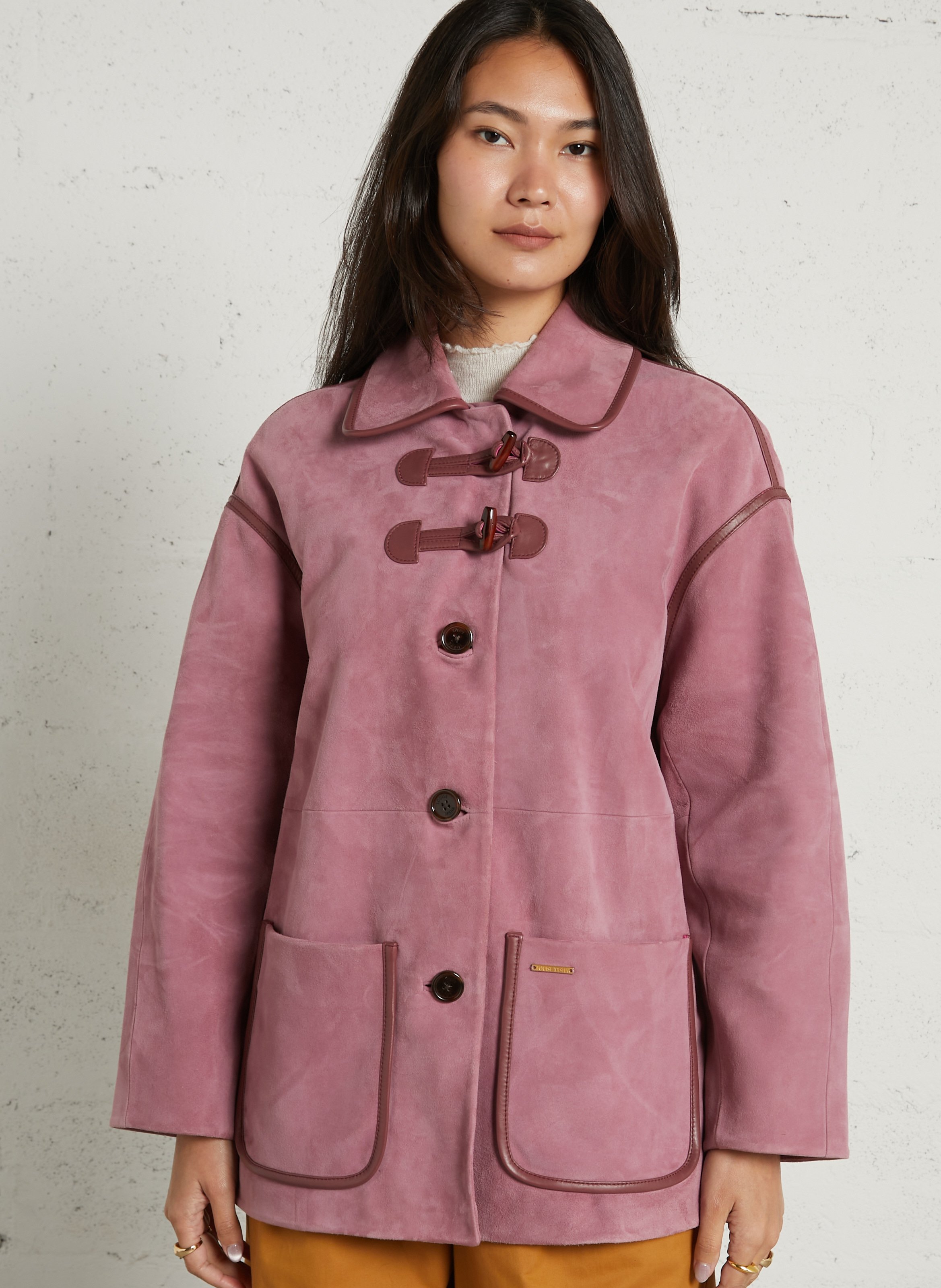 Classic coat with goat leather collar LOUISE MISHA Pink