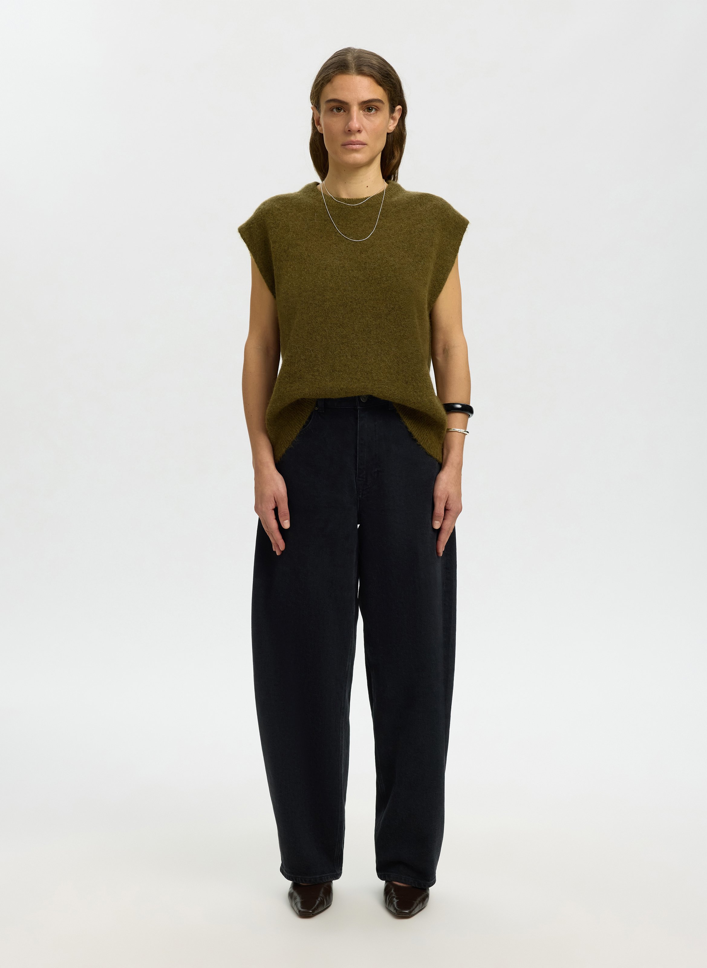 Pull droit en laine mélangée SELECTED Vert