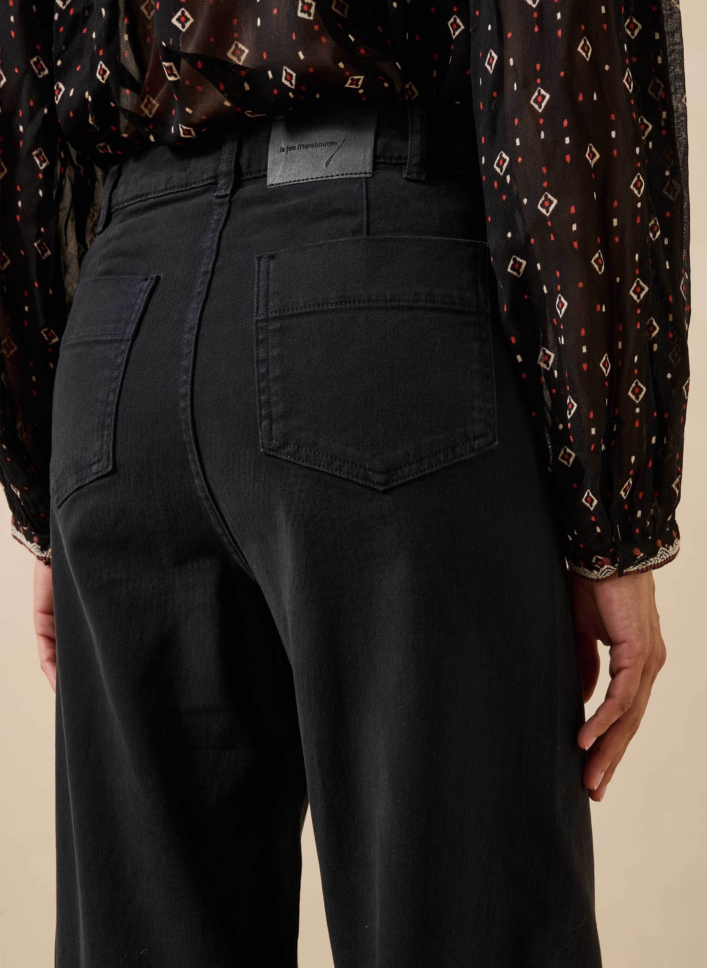 Straight-cut organic cotton high-waisted jeans | Black LA FEE MARABOUTEE Women