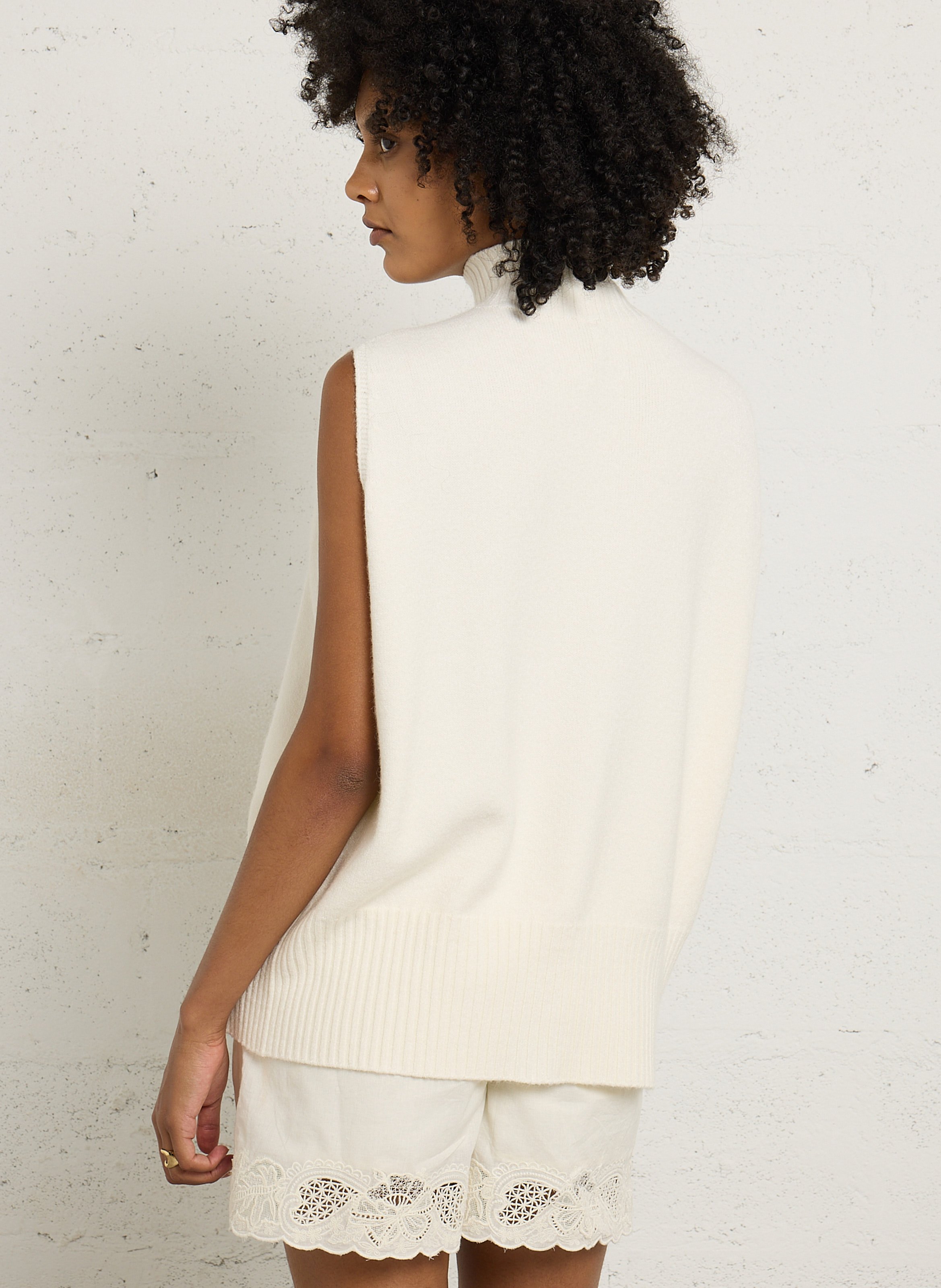 Strick-Mix-Pullover mit Stehkragen IMPERIAL Weiss