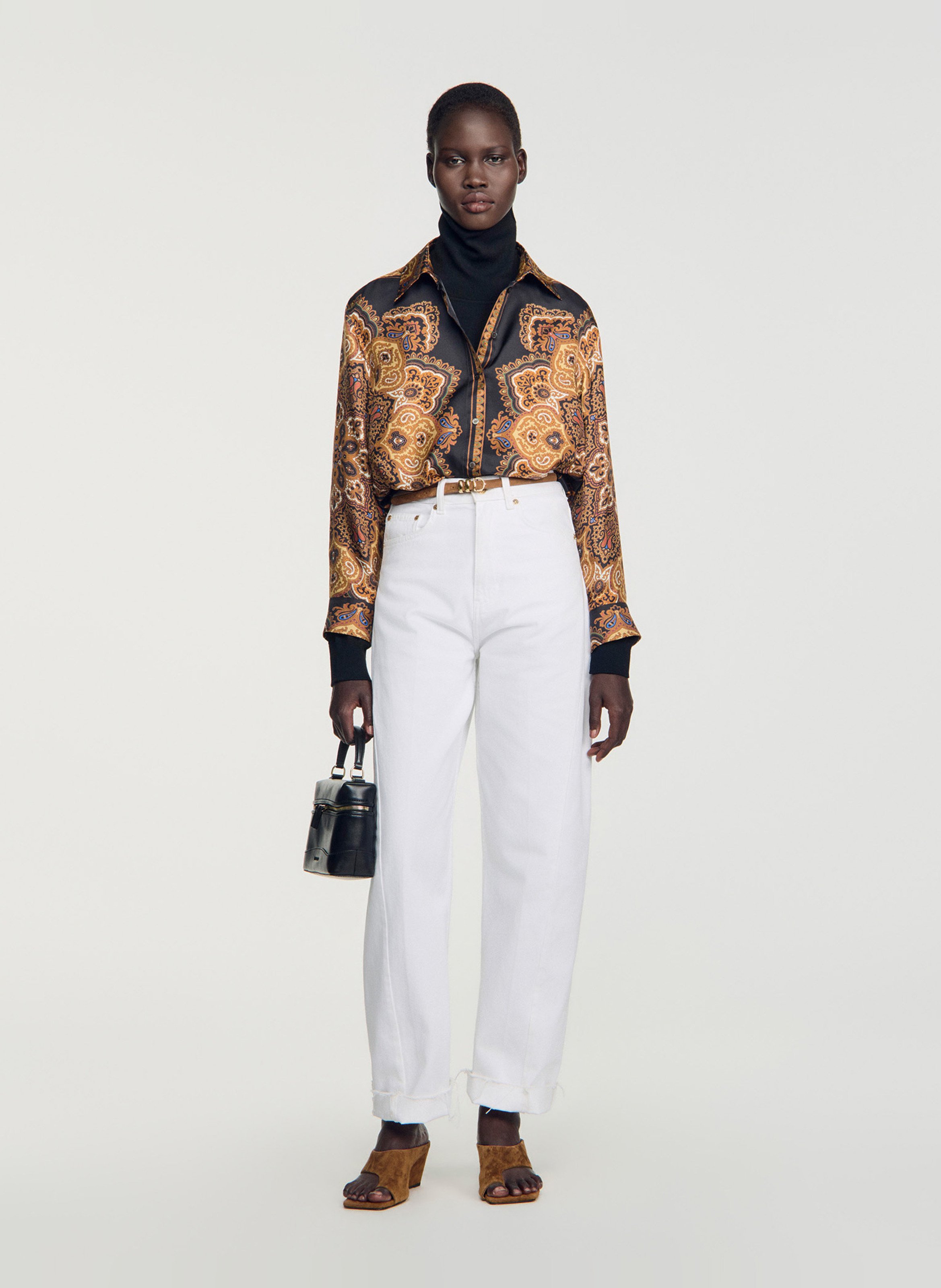 Straight-fit, zijden blouse met klassieke kraag SANDRO Zwart