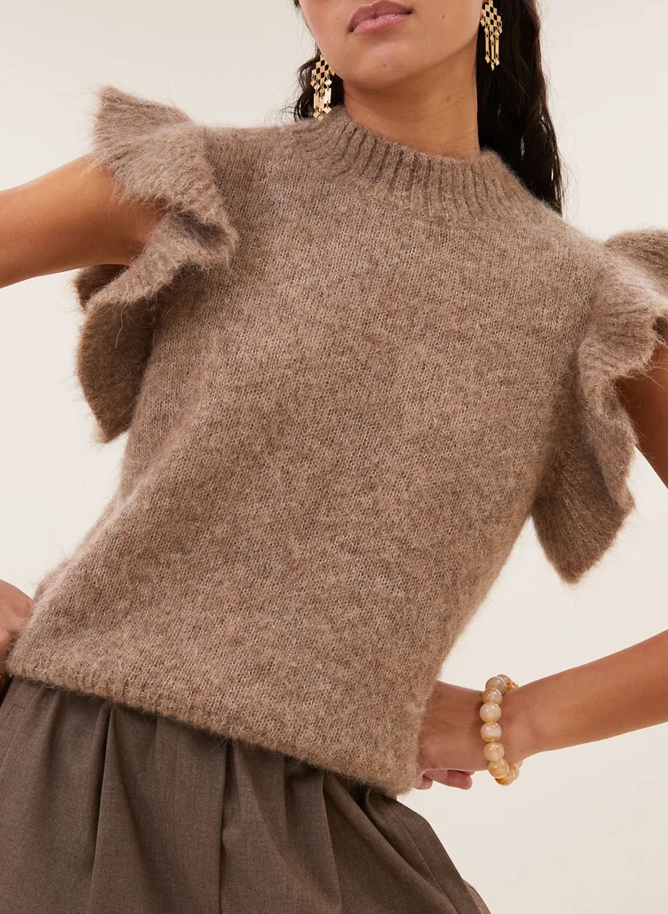 Pull sans manches uni en laine mélangée BY BAR Marron