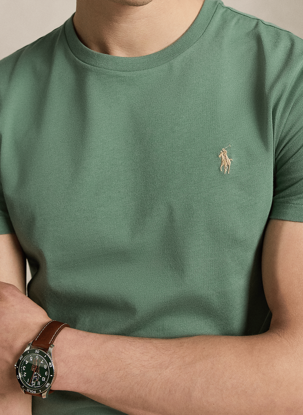 Mottled round-neck cotton-blend T-shirt POLO RALPH LAUREN Green