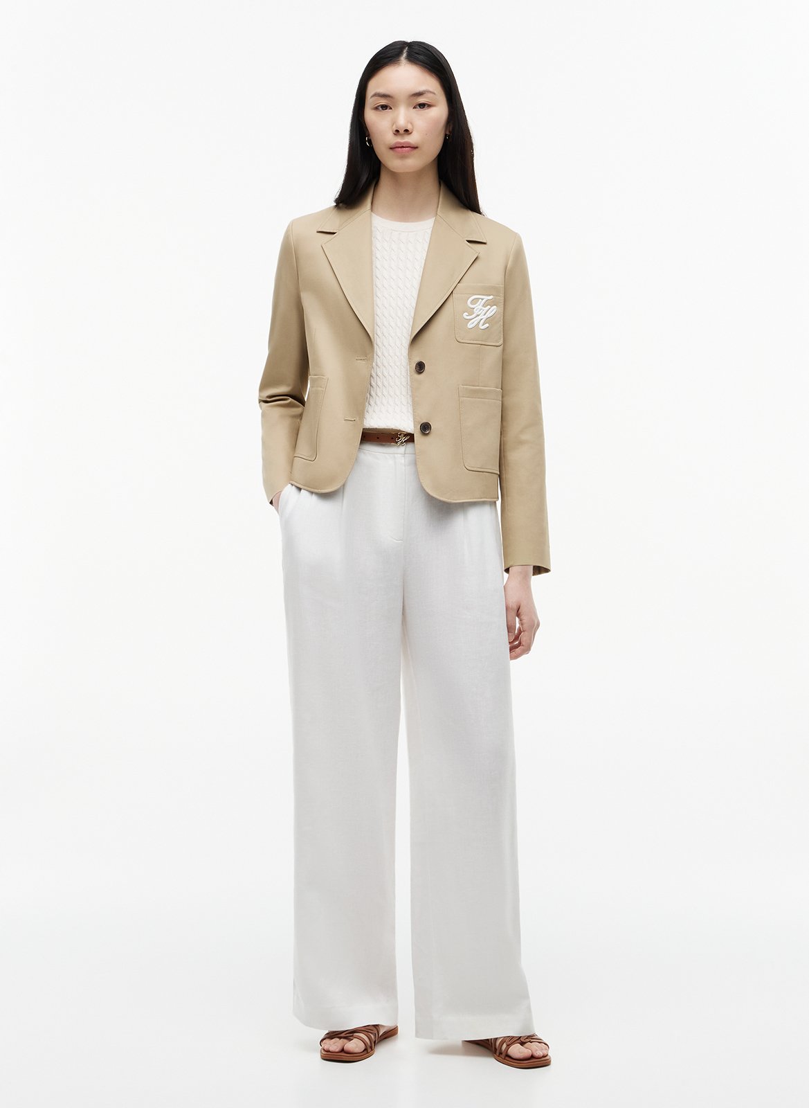 Straight cotton blazer TOMMY HILFIGER Beige