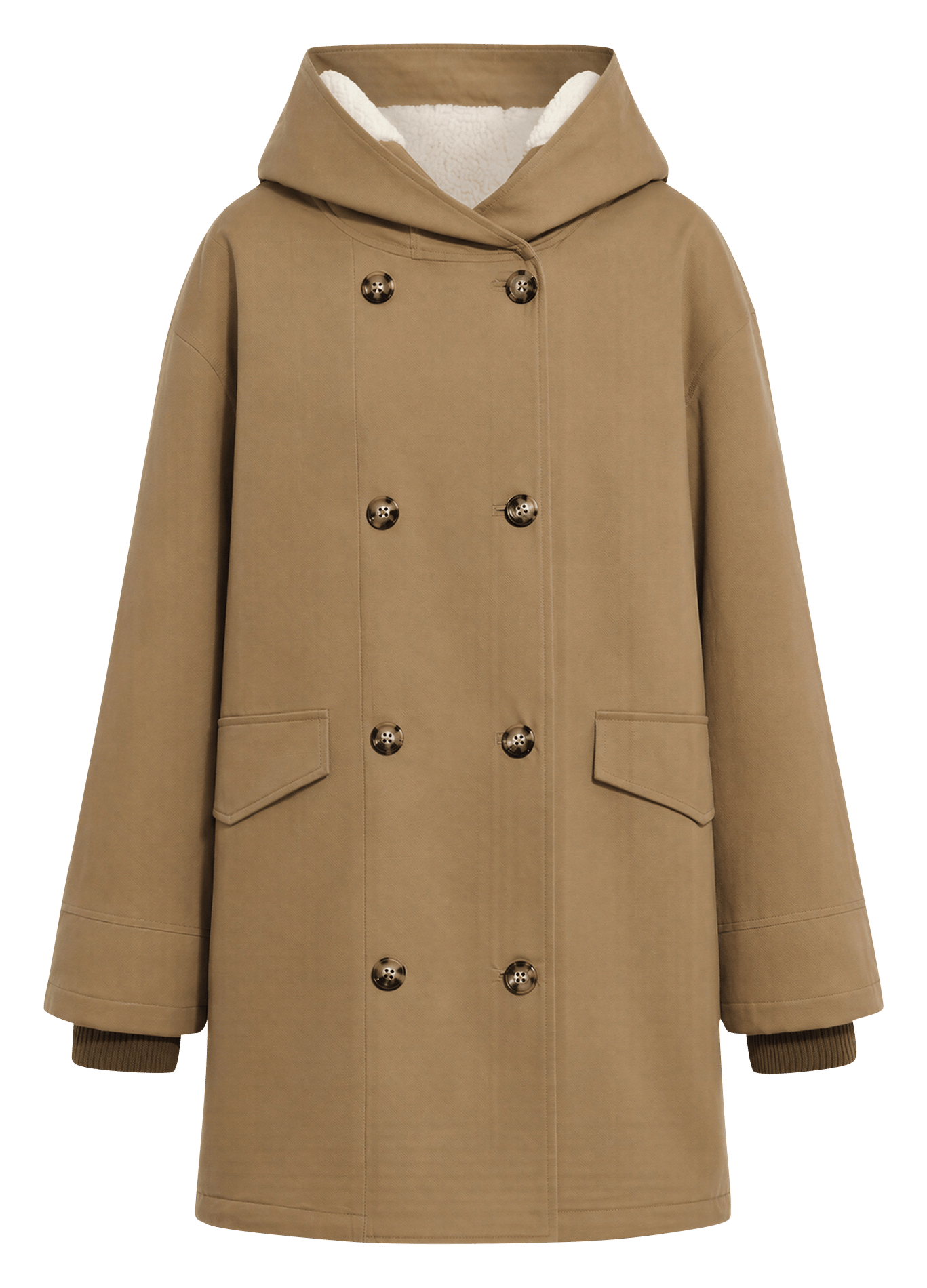 Parka droite col capuche en coton PABLO Kaki