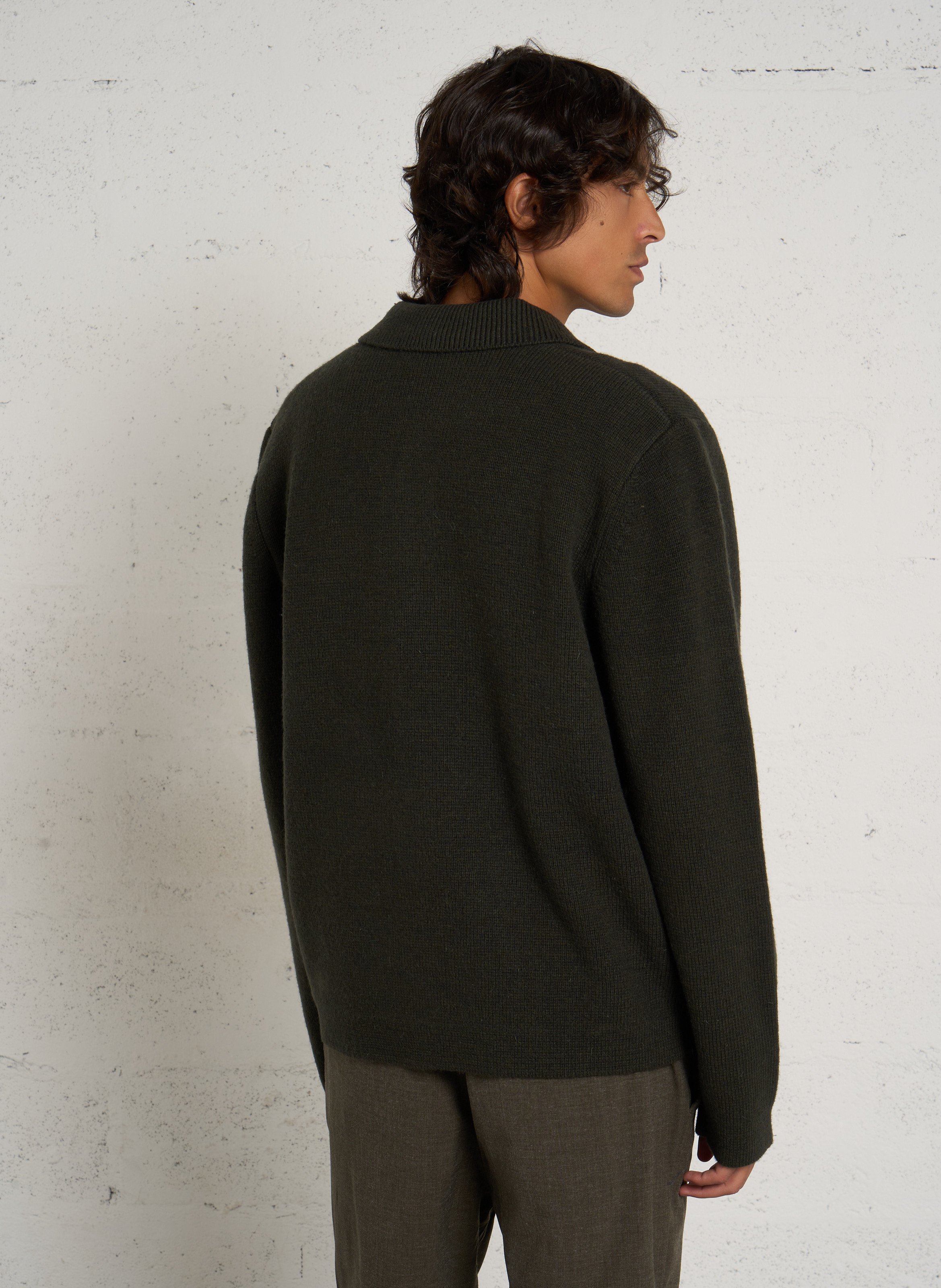 Pull uni à col polo en laine  LES DEUX Vert
