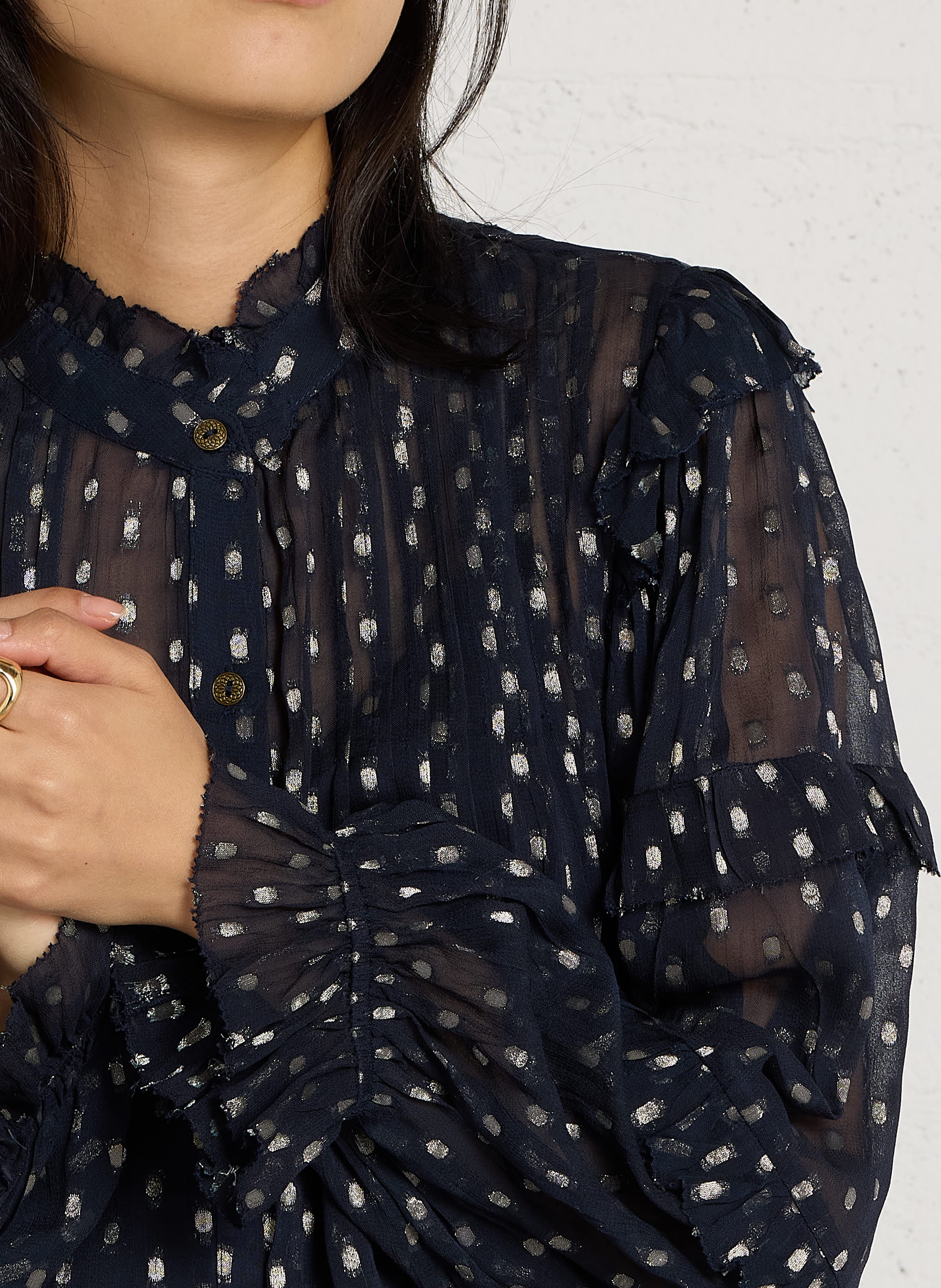 Doorschijnende, soepele blouse van gemengd katoen MAISON HOTEL Blauw
