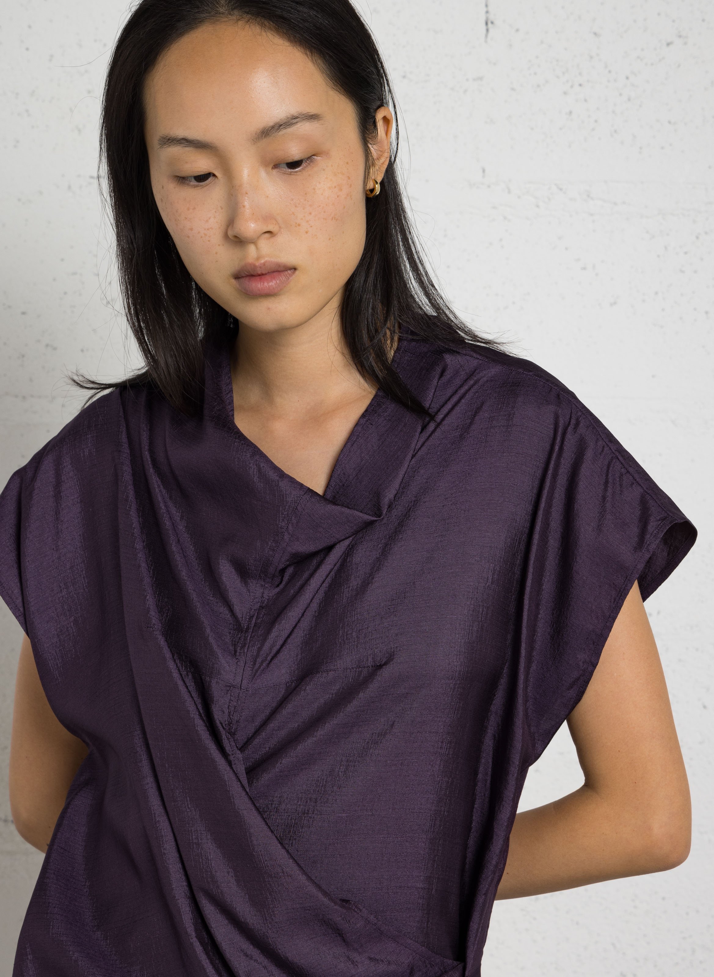 Robe midi col montant en soie SOEUR Violet
