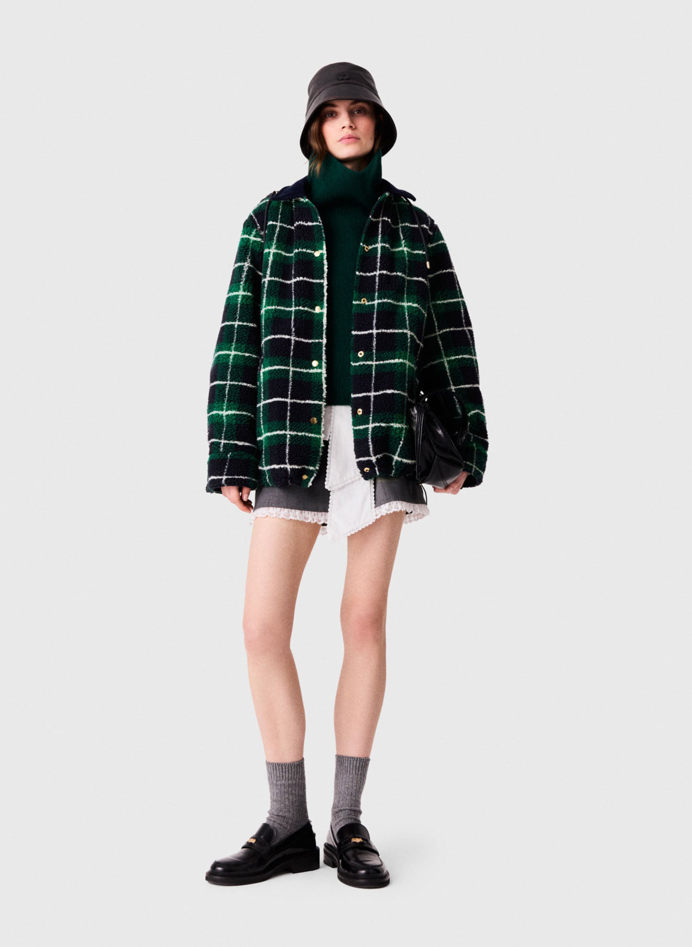 Parka réversible bouclette à carreaux MAJE Bleu