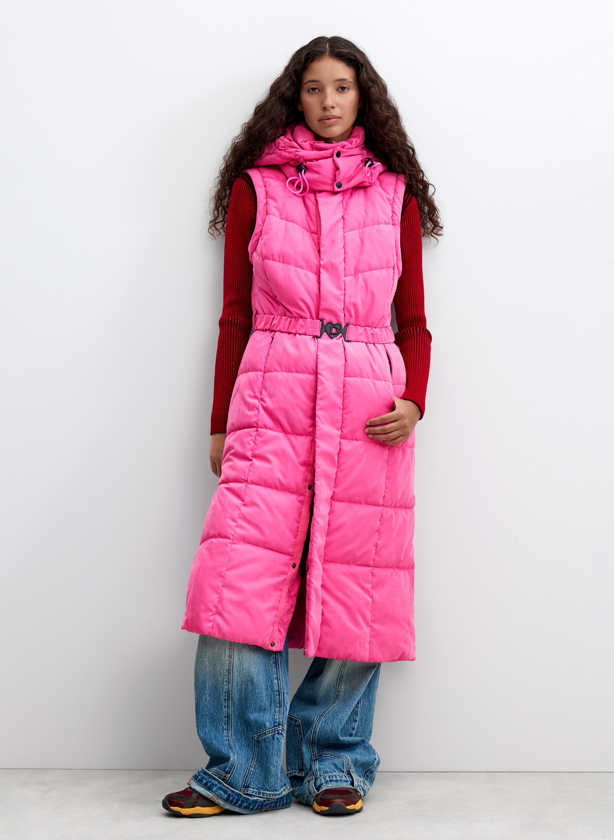 Doudoune longue à capuche unie DESIGUAL Rouge