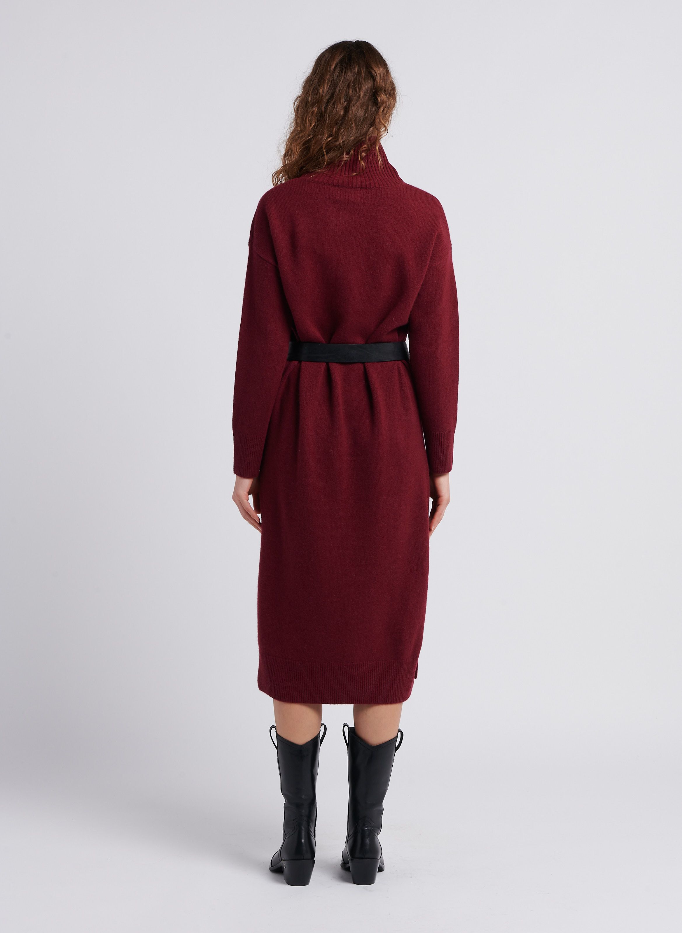 Robe Pull Droite Col Montant En Laine Cathia Grenat Maison 123