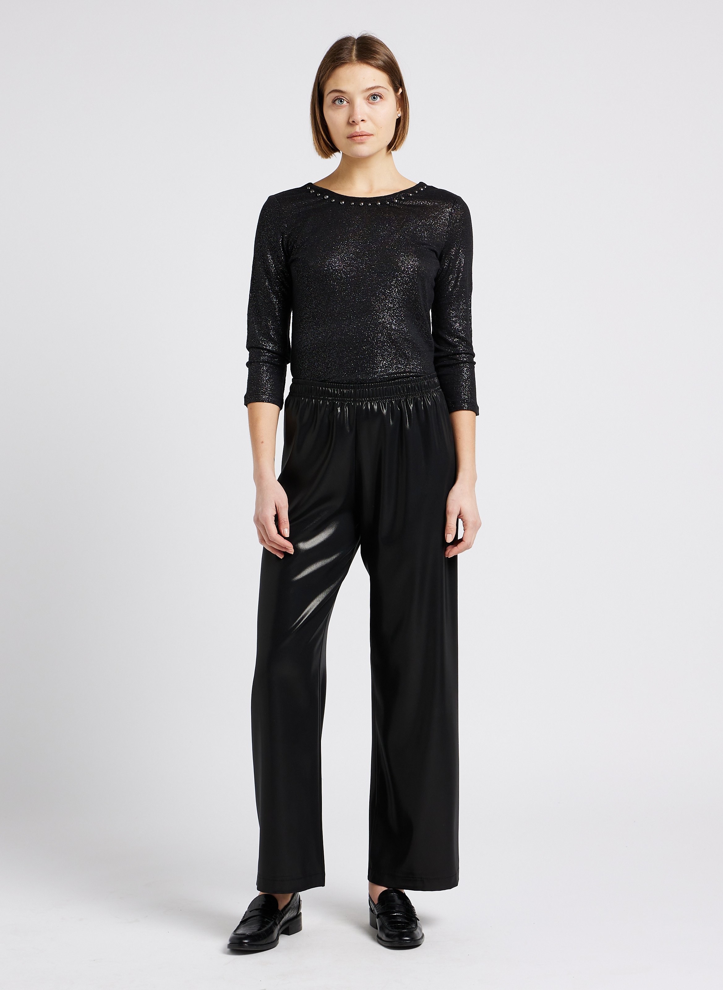 Wide-leg metallic-effect pants IMPERIAL Black