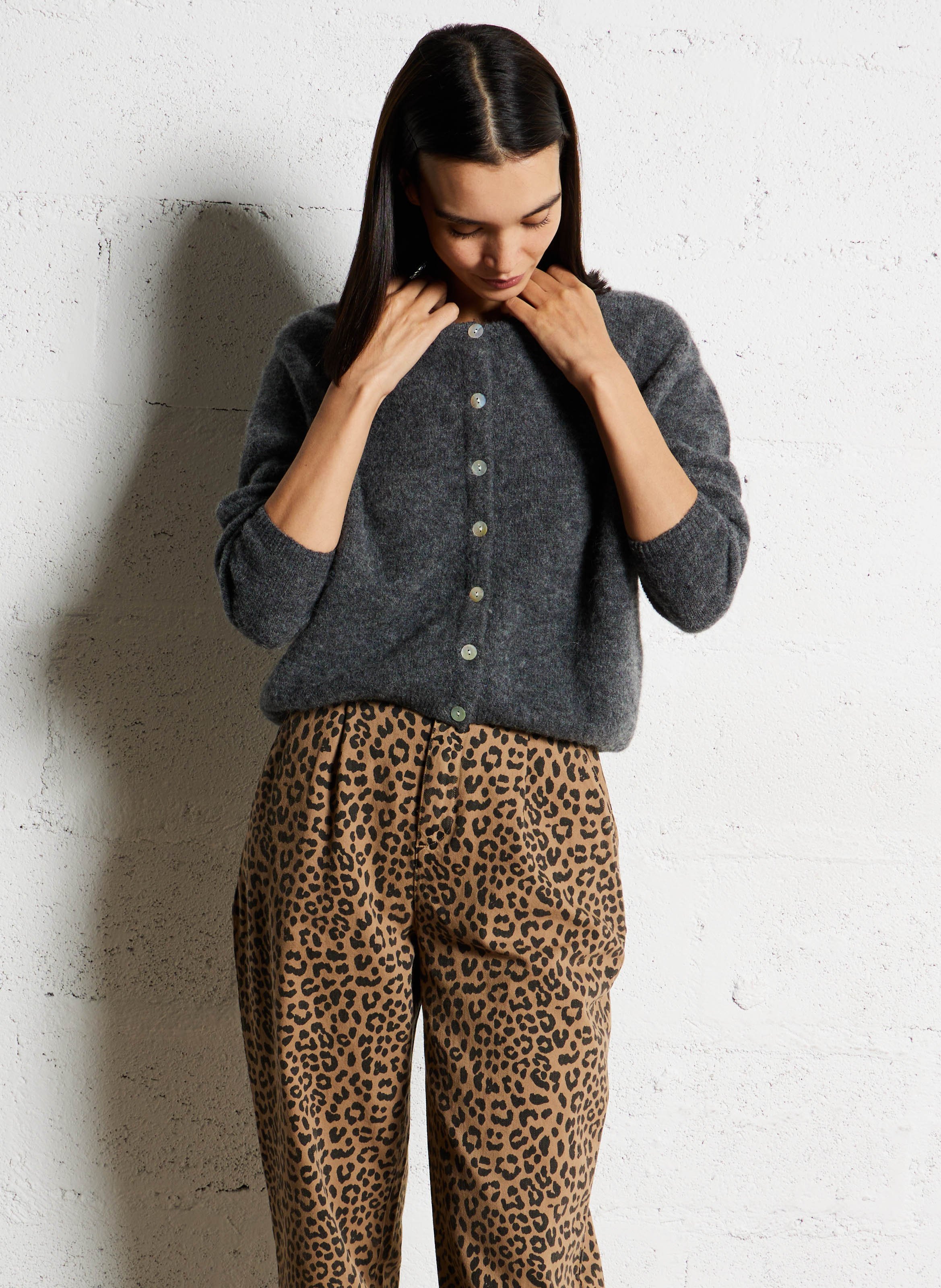 Weit geschnittene Strickjacke aus Wollmix AMERICAN VINTAGE Grau