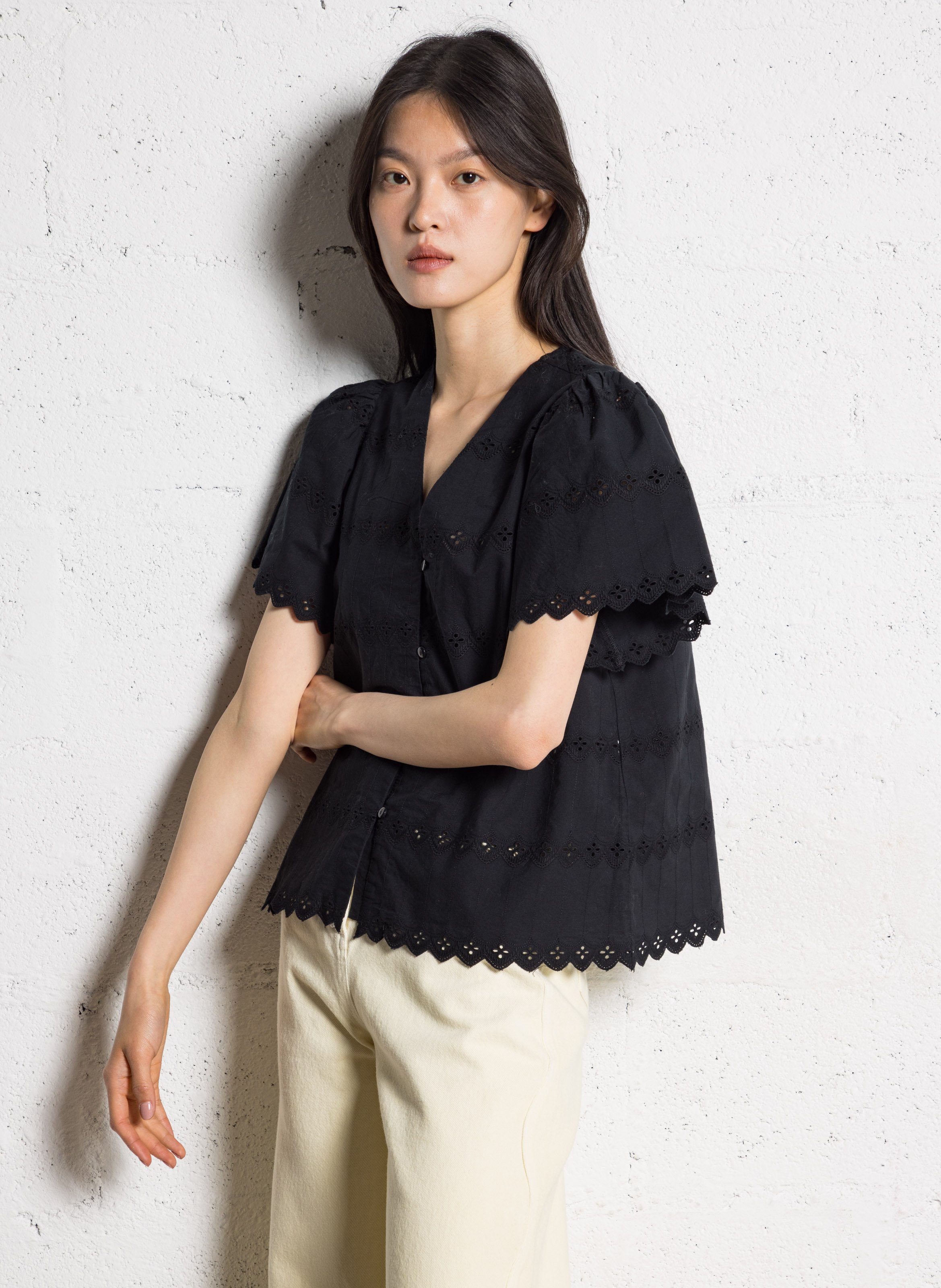 Straight shirt in embroidered organic cotton VILA Black